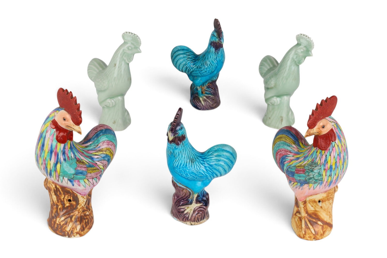 A group three pairs of Chinese porcelain roosters (1 of 7)