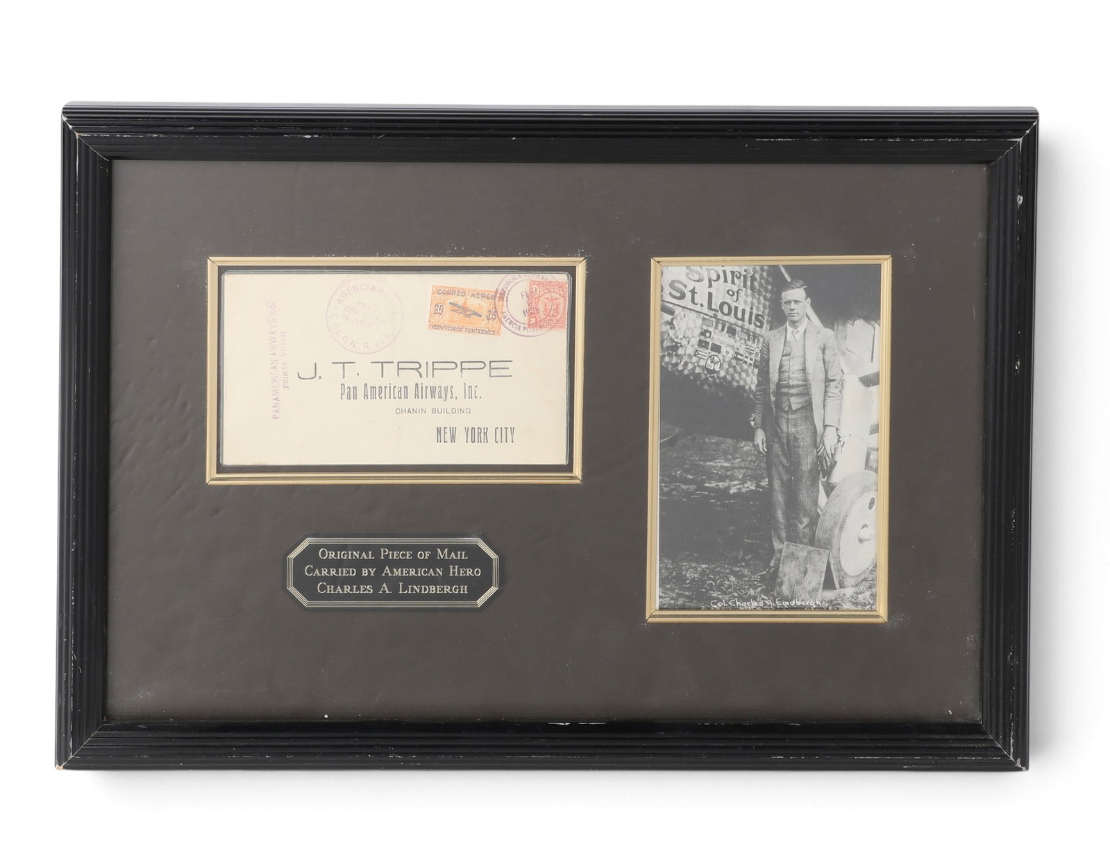 Charles A. Lindbergh: a 1929 Pan American stamped airmail envelope addressed to Juan T. Trippe, (CEO (1 of 3)