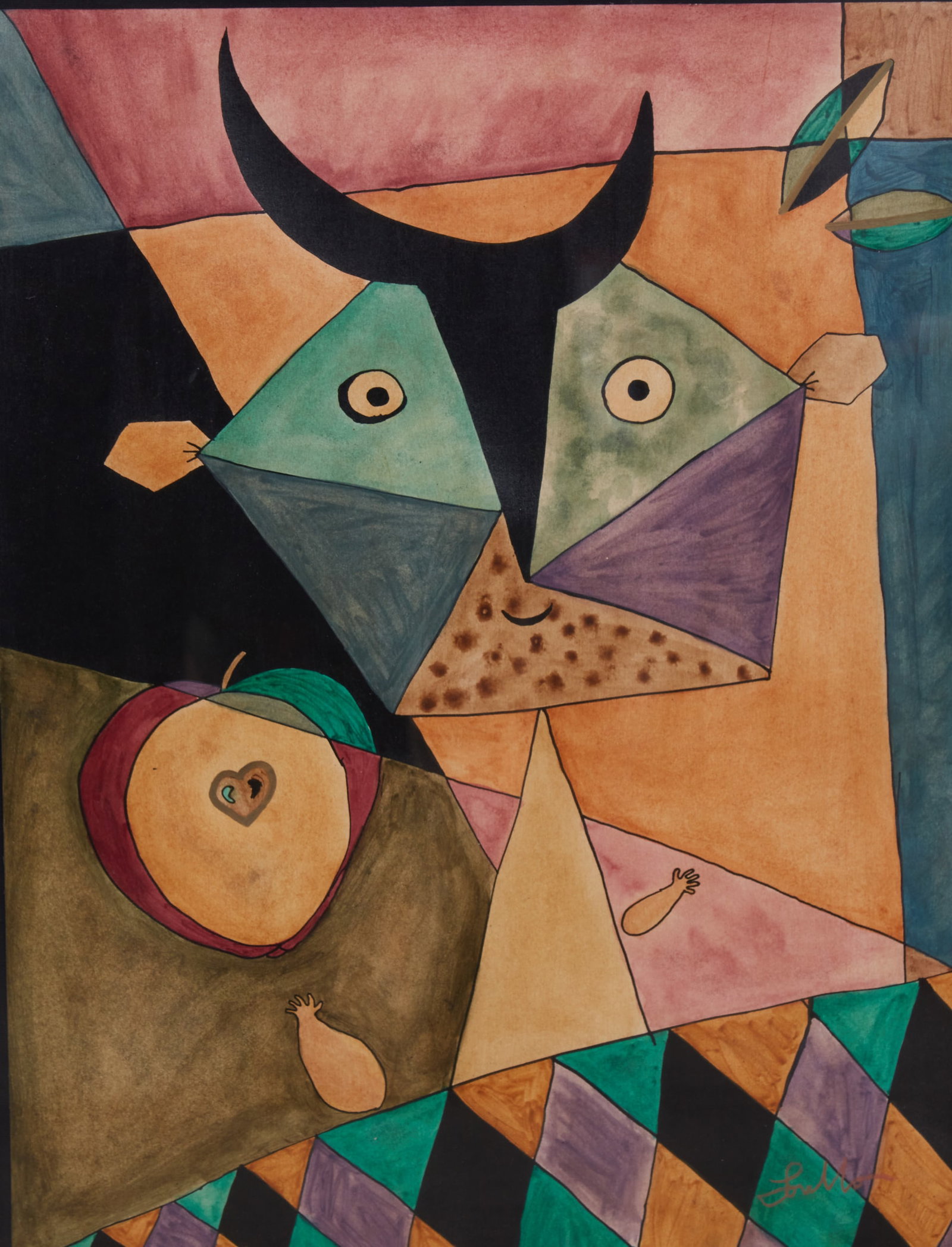 Unkown (20th century), Untitled (in the playful Cubist style of Picasso), mixed media on wove paper, (1 of 4)