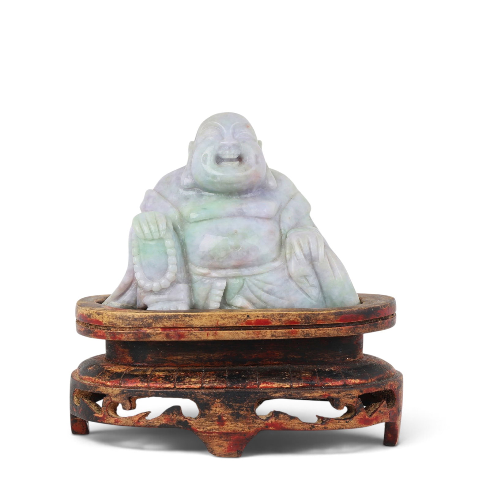 An Asian lavender and green jade carved figure of laughing Buddha (1 of 7)