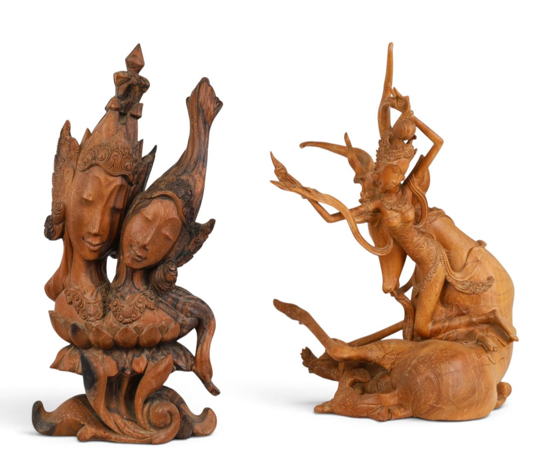 A group of two Asian wood carvings (1 of 9)