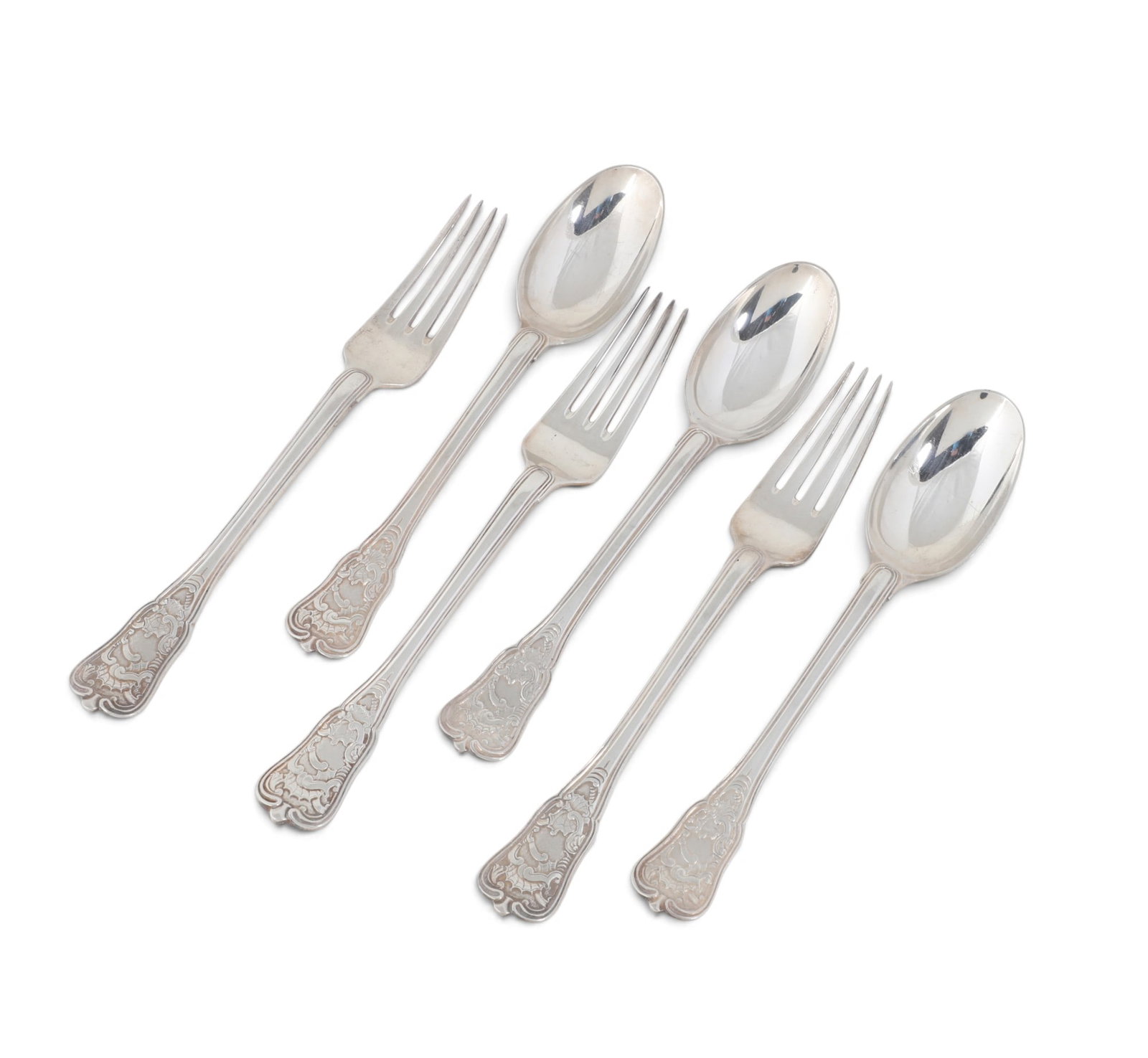 A group of four sterling silver dinner forks and four oval soup spoons by, Anton Michelsen Denmark. (1 of 5)