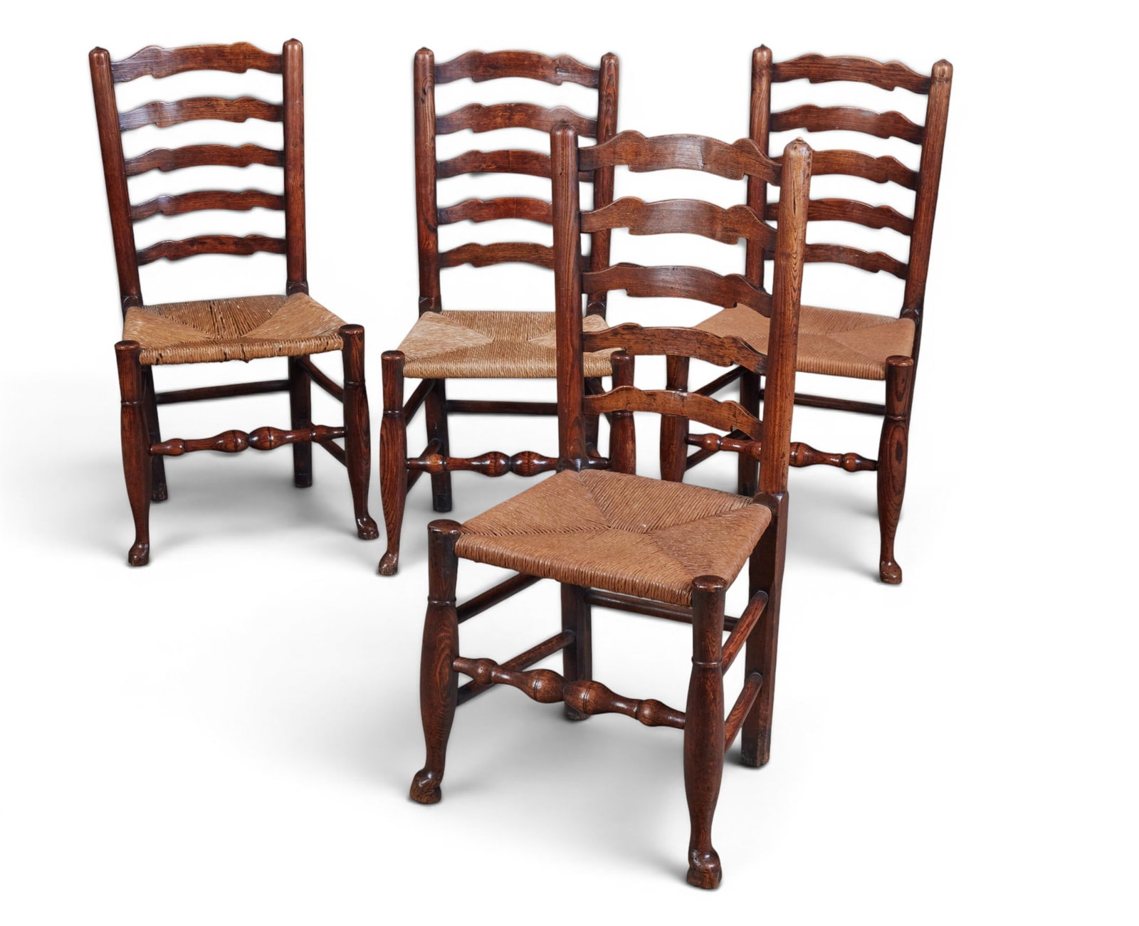 A set of four George III elm Lancashire ladderback chairs, early 19th century (1 of 10)