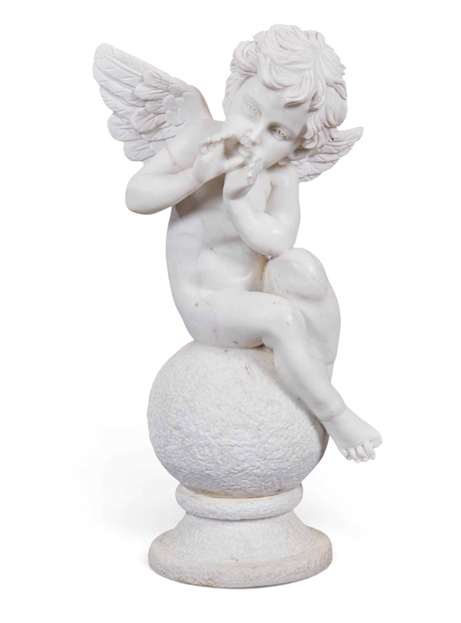 A marble cherub sitting on sphere pedestal (1 of 8)