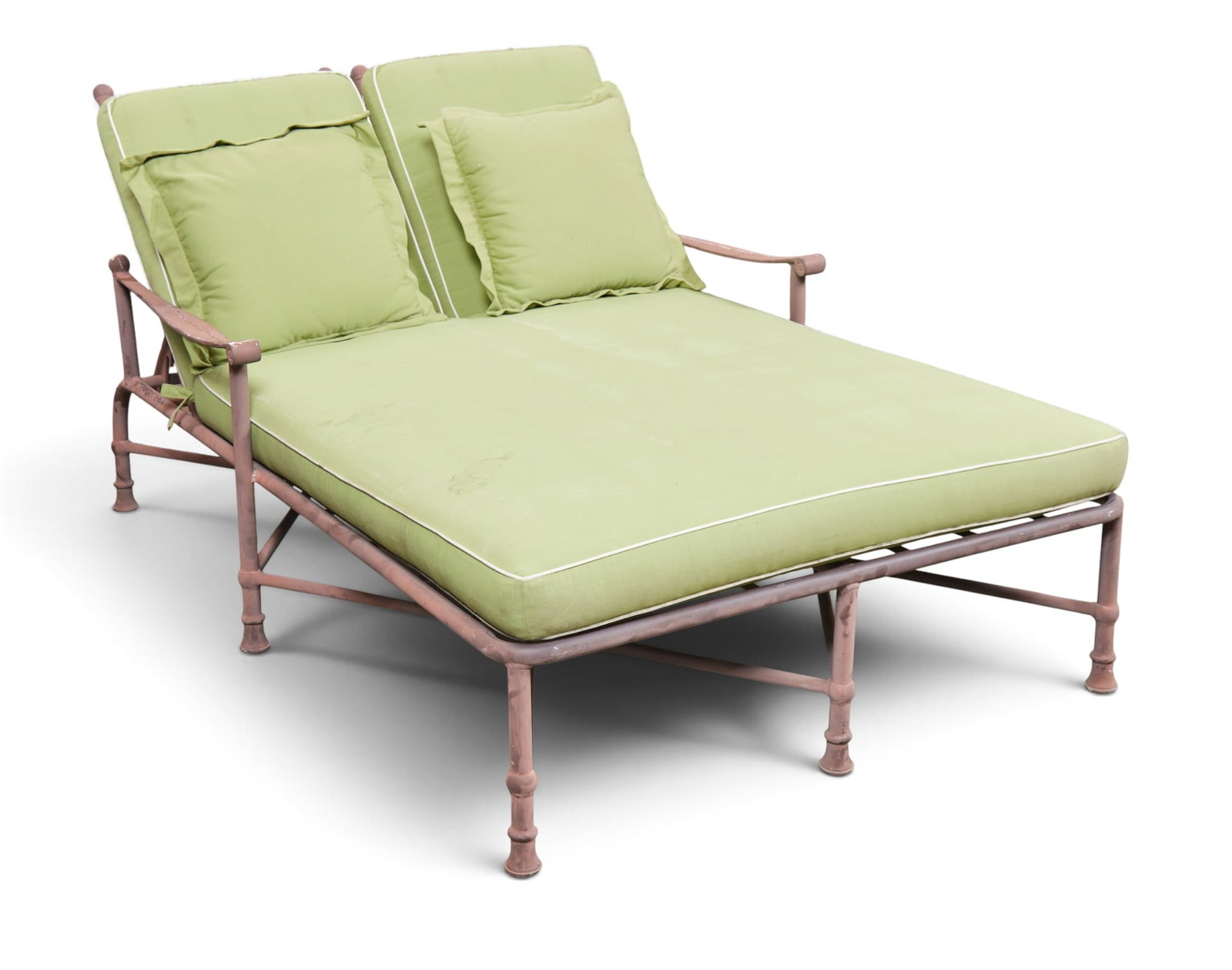 A double chaise lounge: A double chaise lounge height 23 x width 48 x length 74 in. (58.4 x 121.9 x 188 cm.)