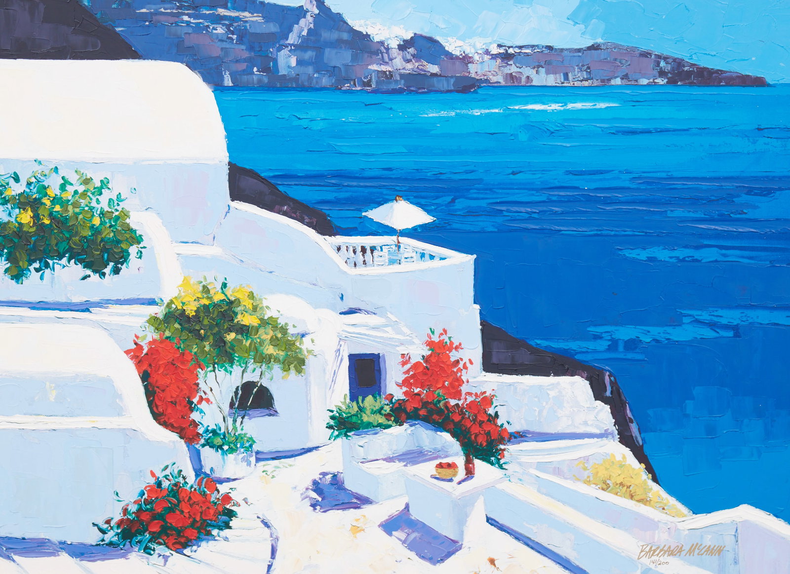 Barbara McCann (American, B. 1954), Greek Isles II, hand-remarqued serigraph on canvas, 36 x 27in(92: Barbara McCann American B. 1954 Greek Isles II hand-remarqued serigraph on canvas signed and editioned 141/200 to lower right 36 x 27in(92 x 69cm)