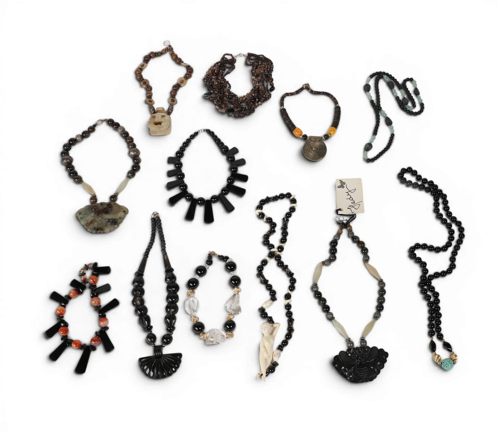A group of twelve assorted hardstone beaded necklaces, modern (1 of 6)