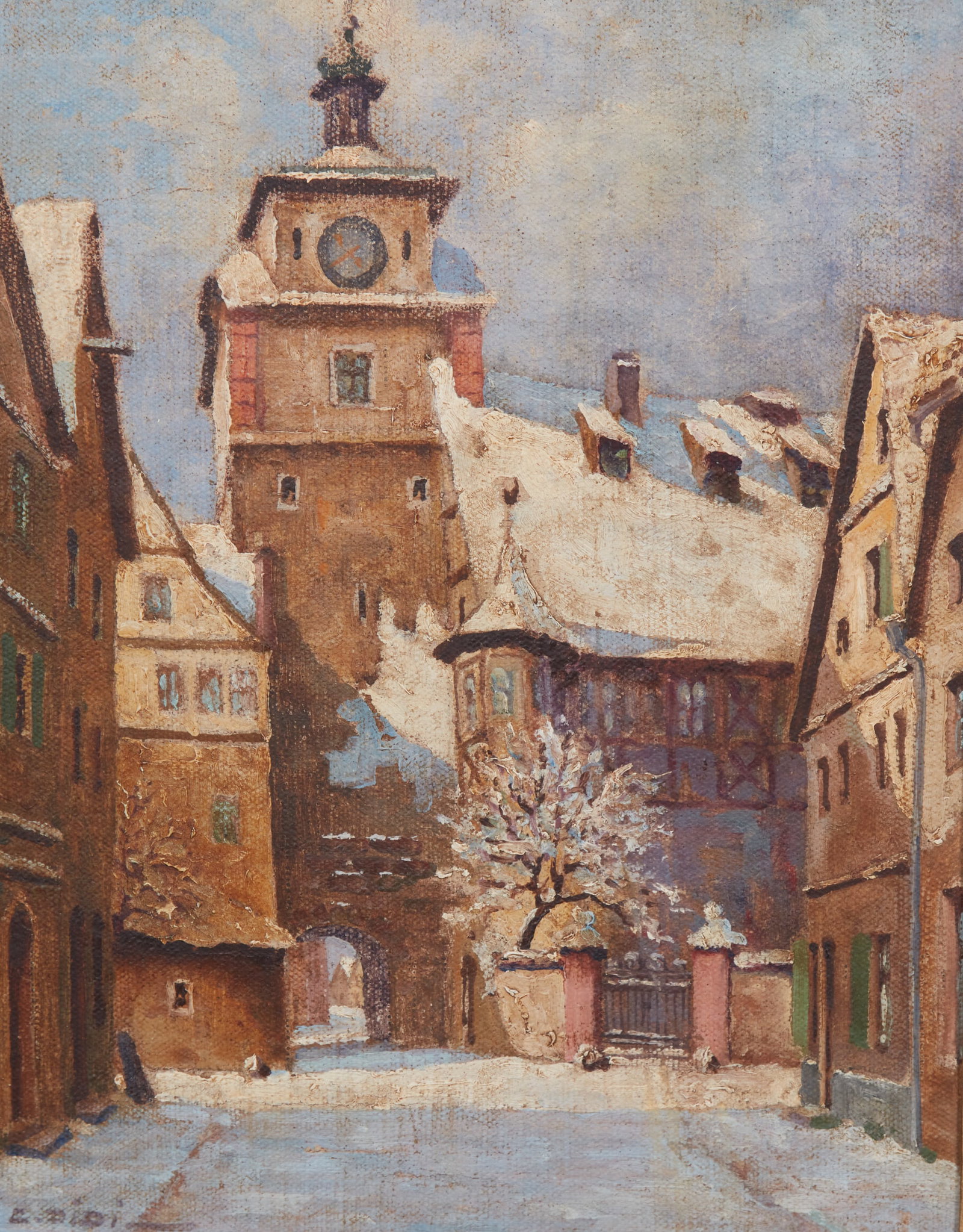 Clovis Didier (1858-1939), Winter street scene, oil: Clovis Didier 1858-1939 Winter street scene oil signed lower left Provenance: Property from the Collection of Larry Bond, Utah.