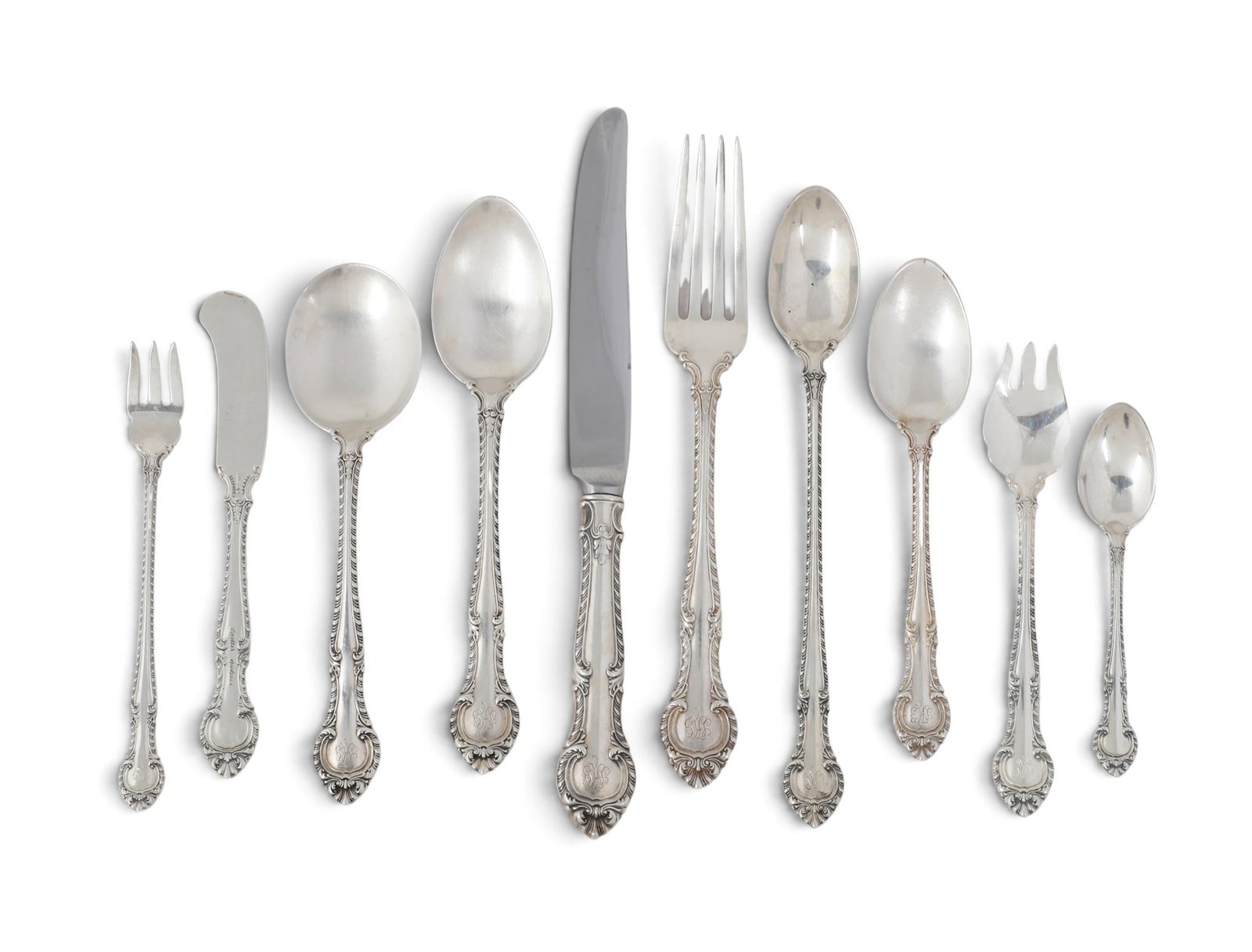 A thirty two piece partial sterling silver flatware service by Gorham, English Gadroon pattern (1 of 6)