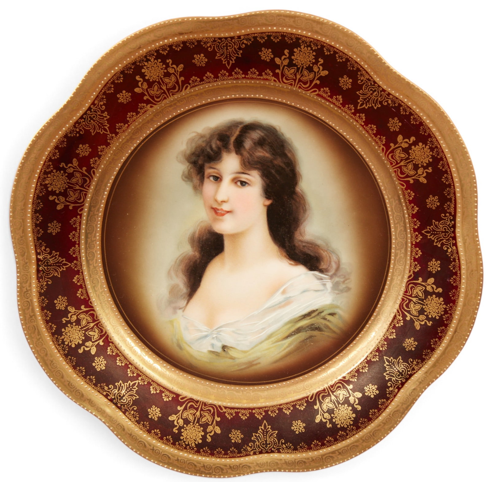 A framed portrait cabinet plate: A framed portrait cabinet plate plate: diameter 9 3/4 in. (24.8 cm.)