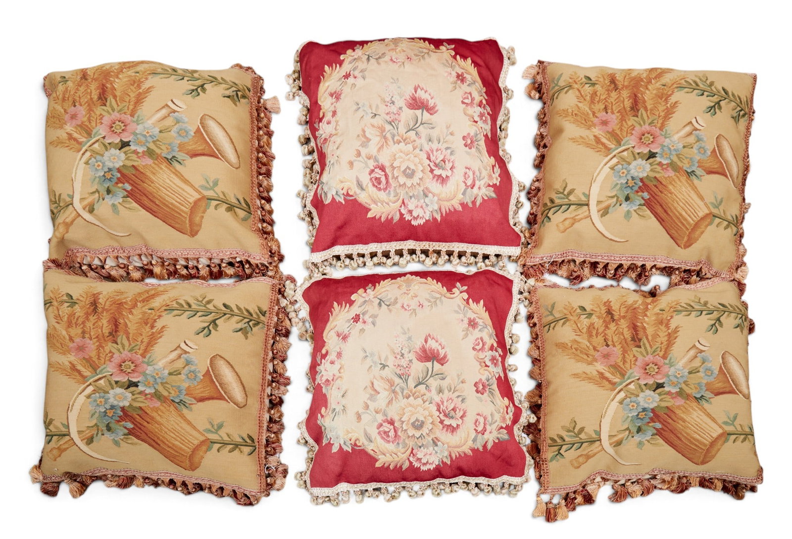 A group of six Aubusson style needle point throw pillows (1 of 4)