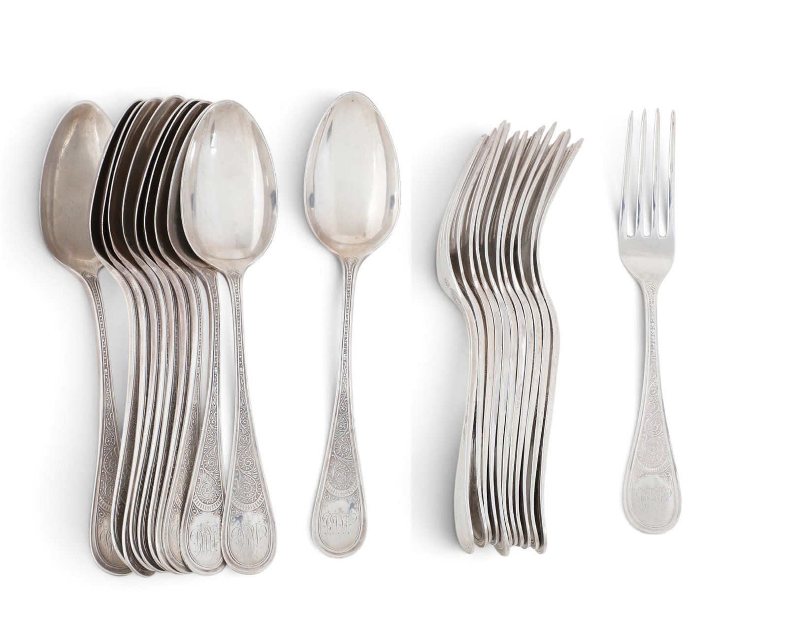A group of eleven sterling silver spoons together with eleven sterling silver forks(22), Coronet by (1 of 3)