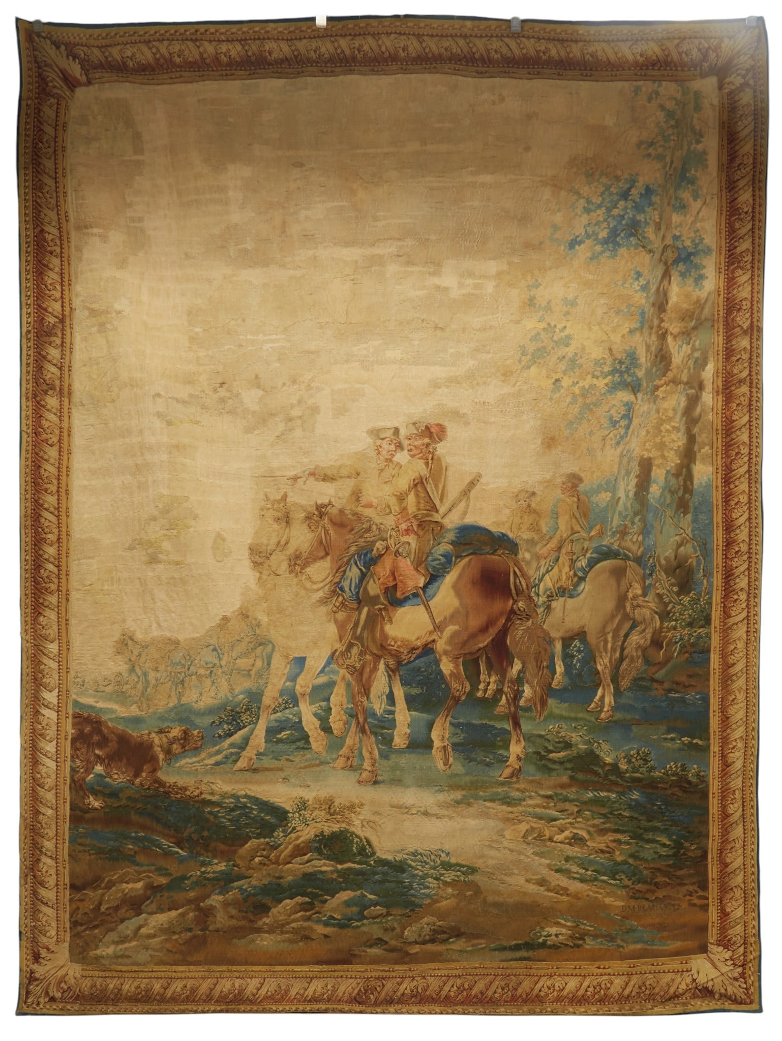 A Tapestry depicting pastoral hunting scene: A Tapestry depicting pastoral hunting scene 8ft2in x 10ft10in.