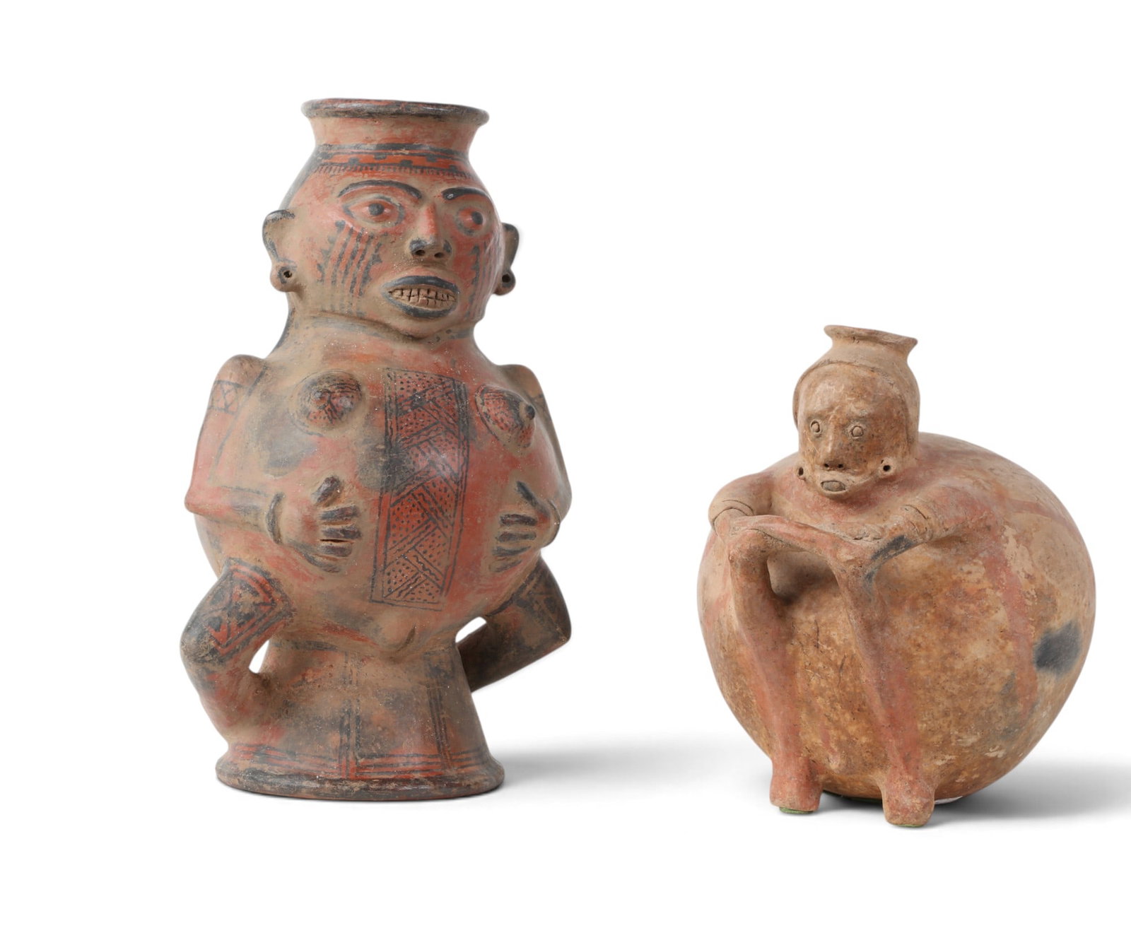 Two large Pre-Columbian style Meso-American polychrome clay effigy vessels (1 of 4)