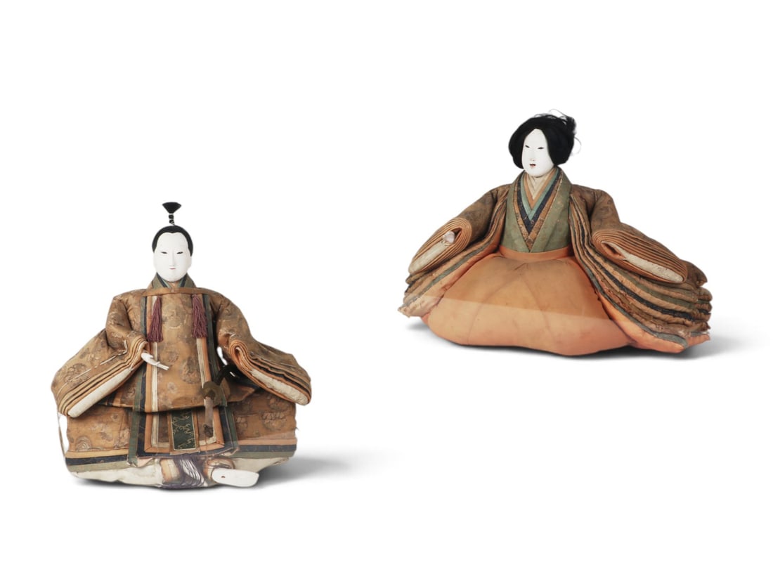 A group of two Japanese Hina dolls enclosed in lucite protective covers (1 of 7)