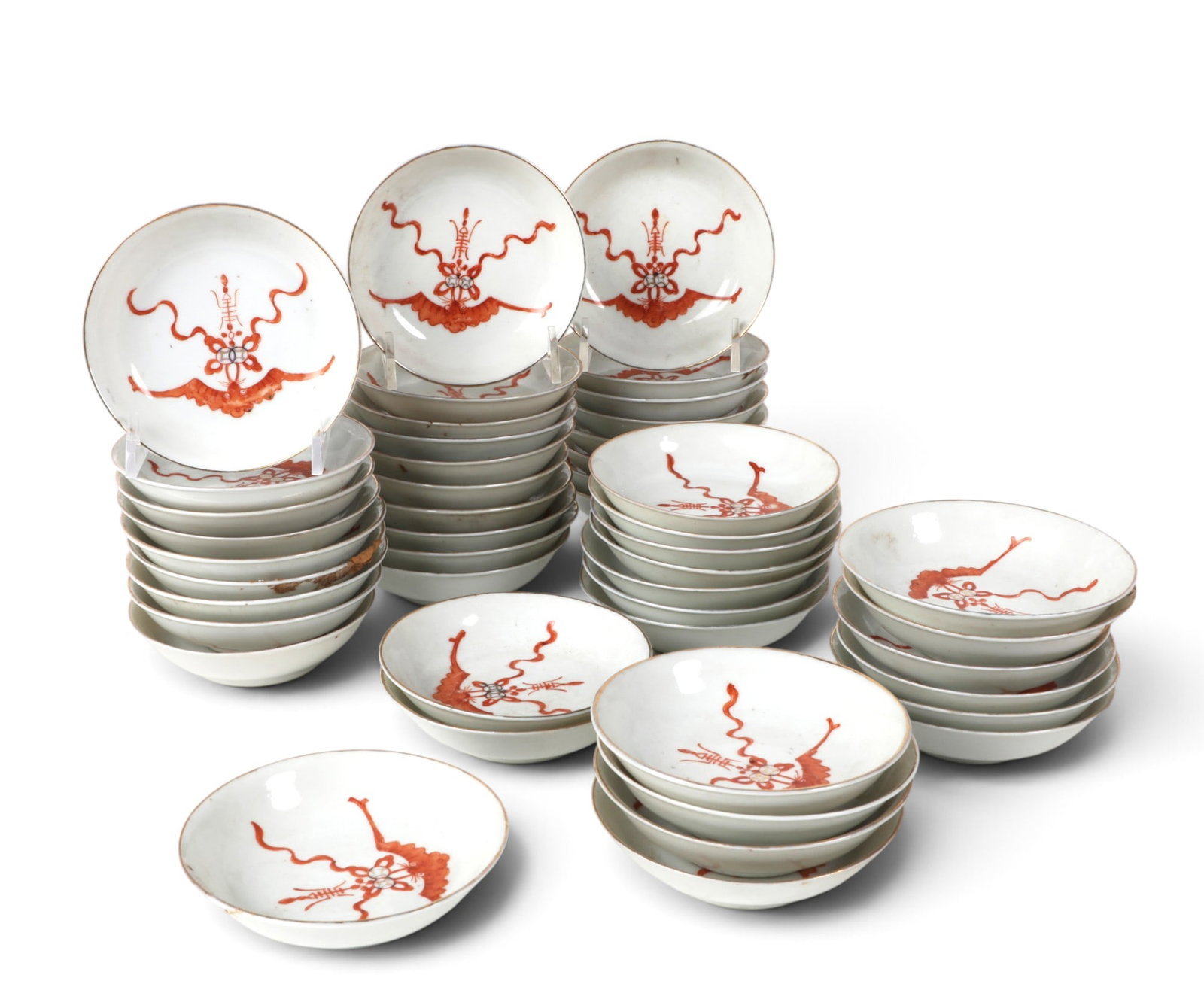 A group of forty six hand painted Chinese porcelain small bowls: A group of forty six hand painted Chinese porcelain small bowls height 1 x diameter 4 in. (2.5 x 10.2 cm.)