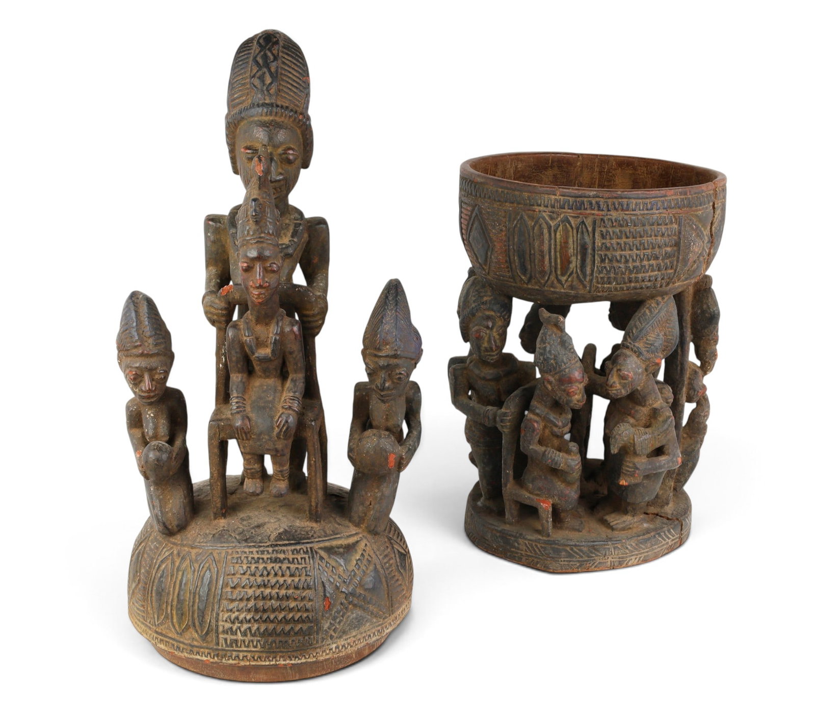 Two Yoruba Agere Ifa styled carved wood figural ritual groups (1 of 10)