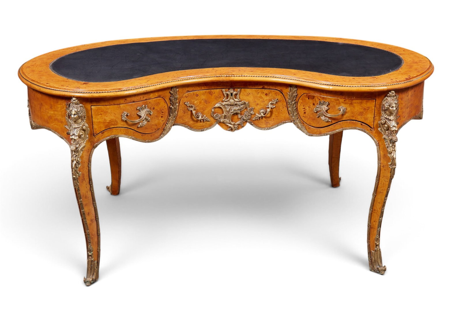 A Louis XV style kidney shape desk with bronze mounts.: A Louis XV style kidney shape desk with bronze mounts. height 31 x width 63 x depth 42 in. (78.7 x 160 x 106.7 cm.)