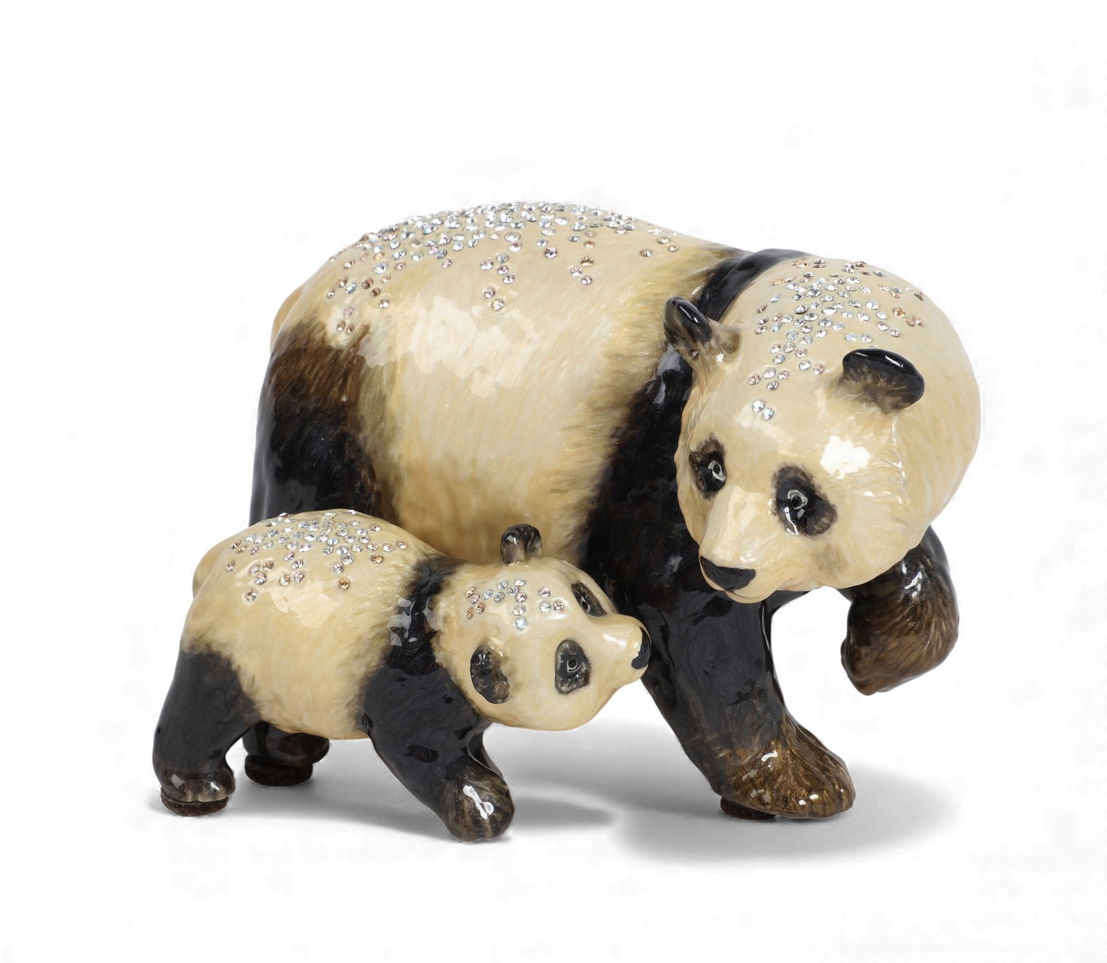 A Jay Strongwater Limited Edition 'jeweled' enamel model of a panda bear with cub: Bai Yun & Su Lin, (1 of 12)