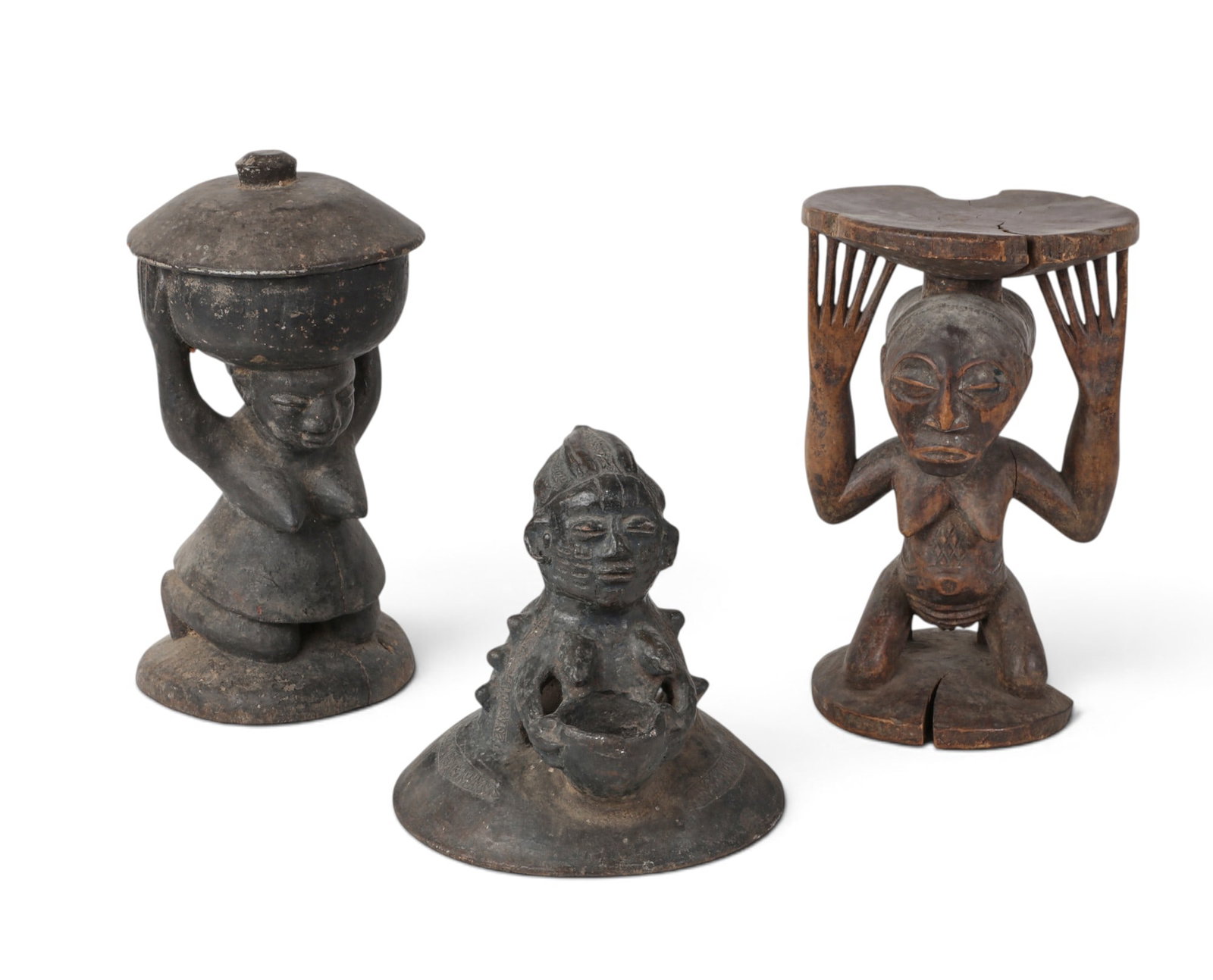 Three West/Central African ancestral fertility vessels: Three West/Central African ancestral fertility vessels largest: 14 x 8 x 8in (36 x 20 x 20cm)
