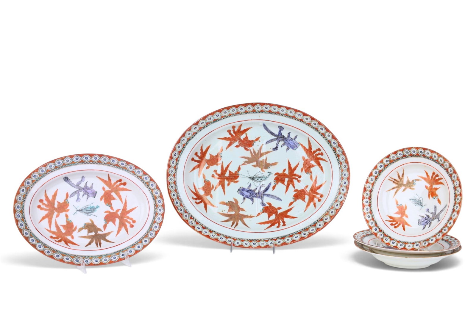 A group of five Chinese porcelain platters and bowls: A group of five Chinese porcelain platters and bowls Largest: height 3 x length 16 in. (7.6 x 40.6 cm.)
