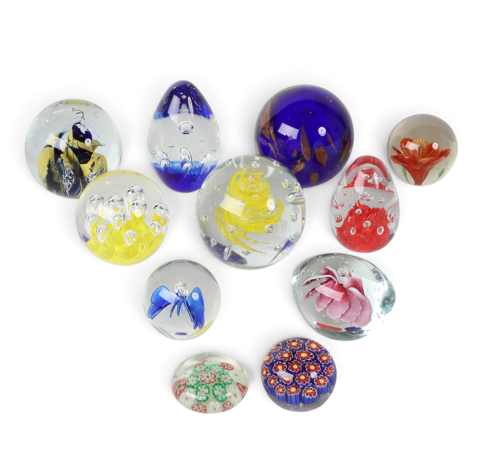 A group of ten art glass paper weights (1 of 8)