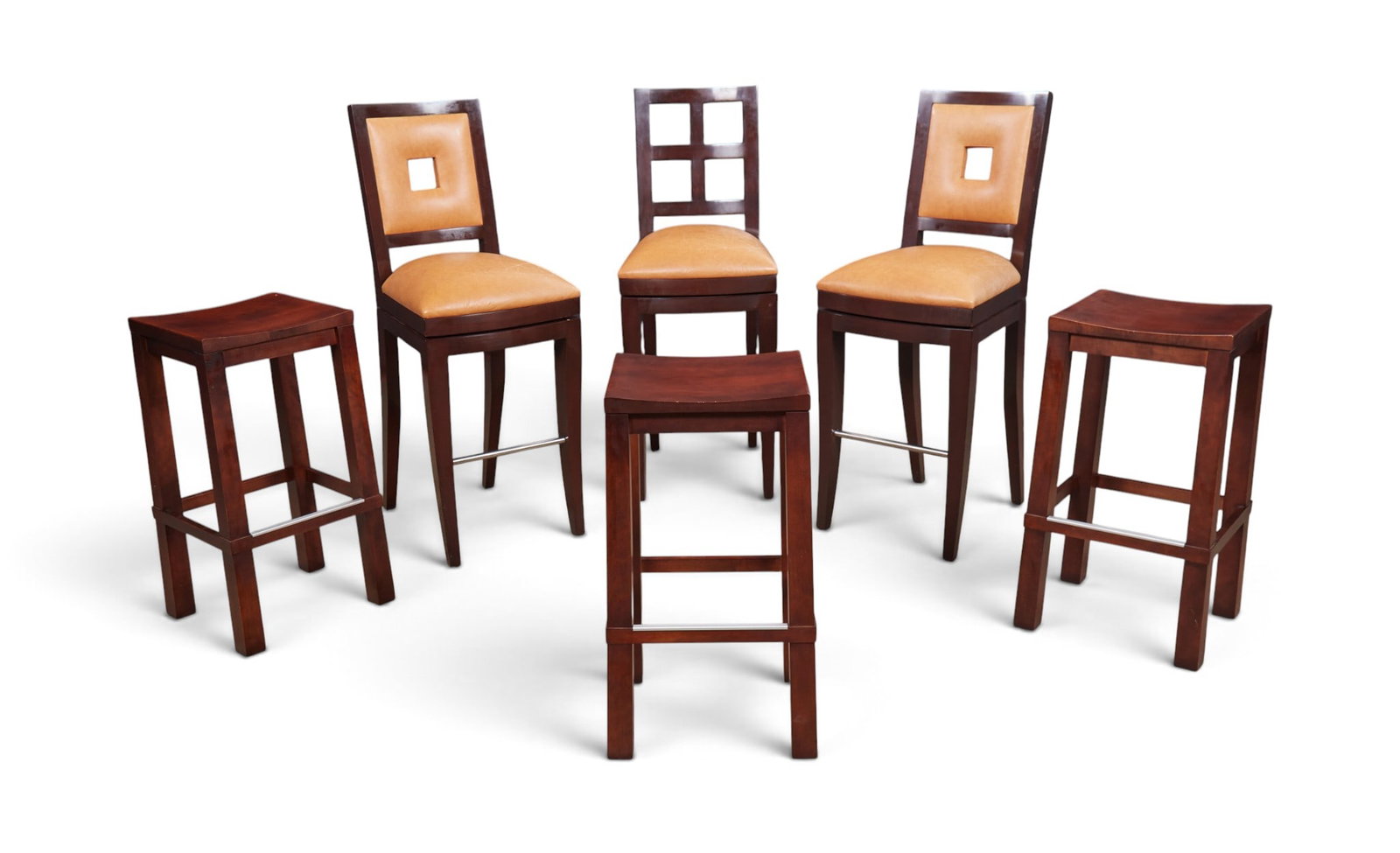 Six various stained wood bar stools, modern (1 of 10)