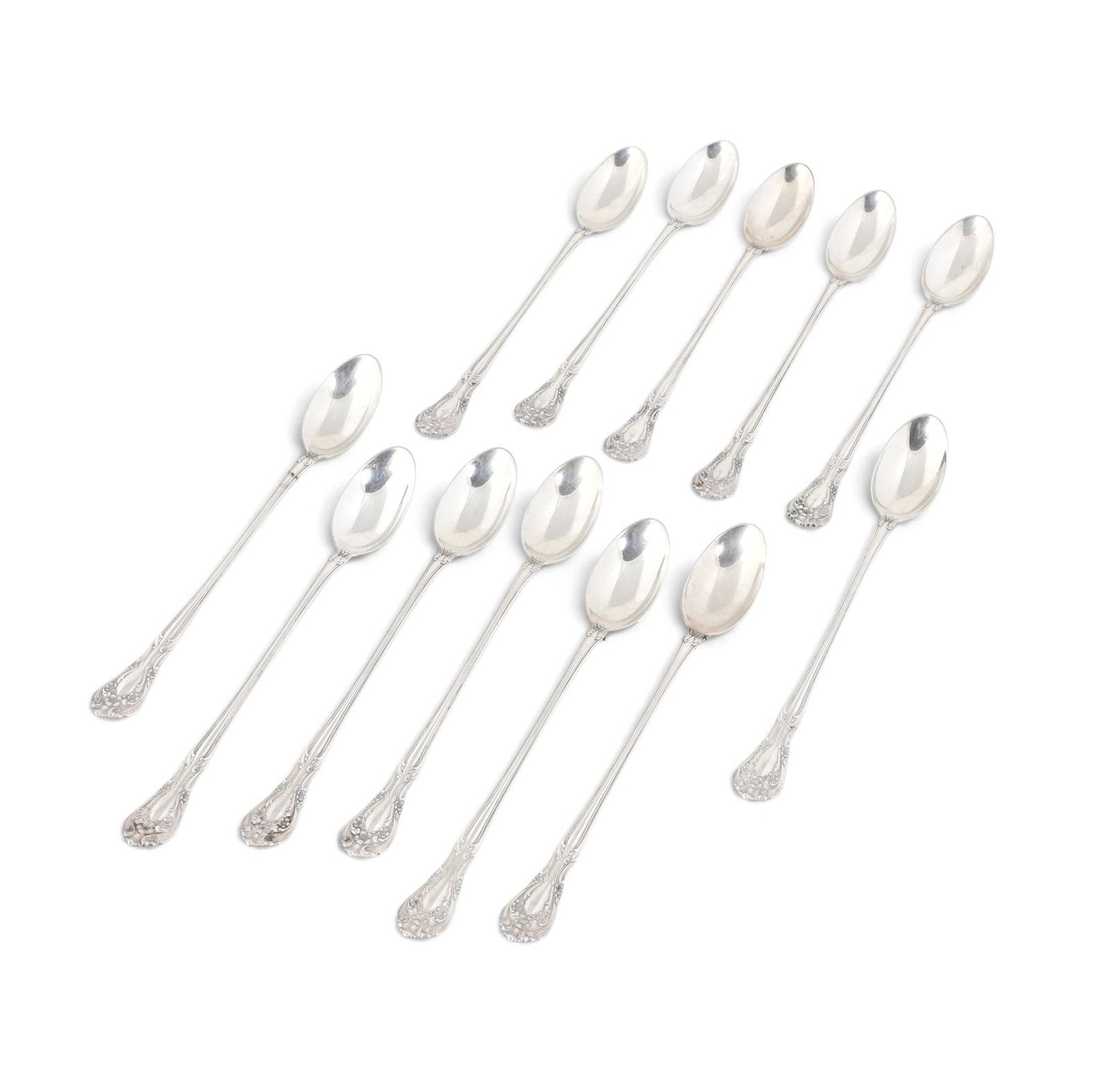 A group of twelve sterling silver ice tea spoons: A group of twelve sterling silver ice tea spoons 10.71t oz (333g)