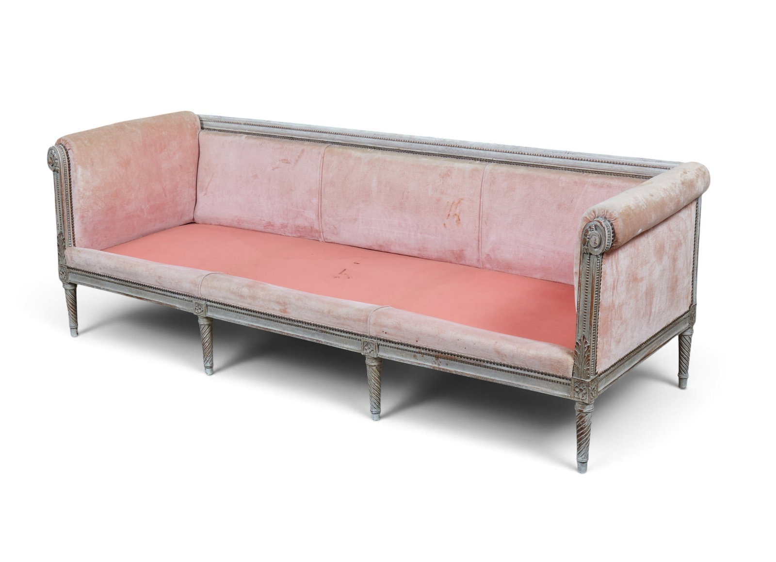 A Louis XVI style settee.: A Louis XVI style settee. height 27 x width 82 x depth 27 1/2 in. (68.6 x 208.3 x 69.9 cm.)