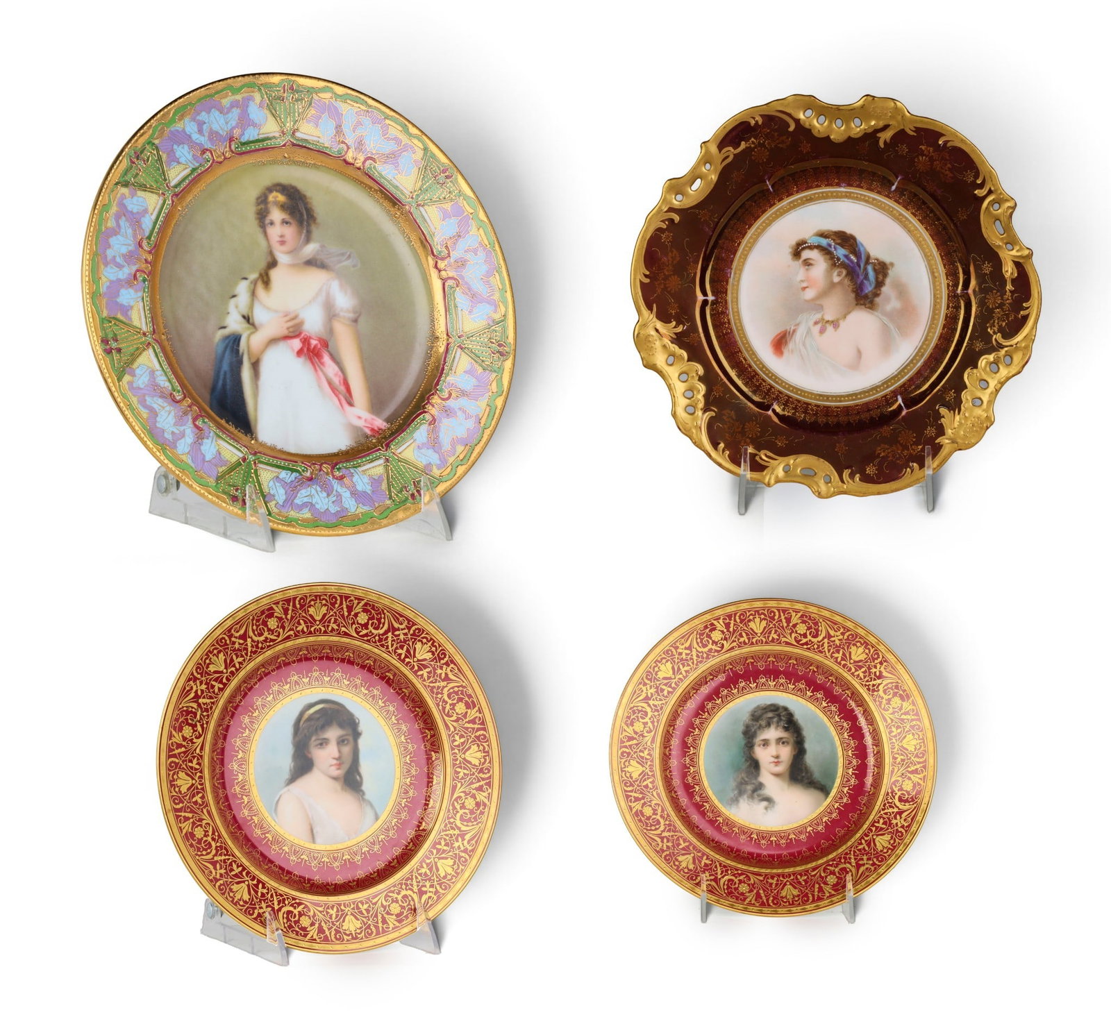 A group of four portrait cabinet plates: A group of four portrait cabinet plates Largest: diameter 9 1/4 in. (23.5 cm.)