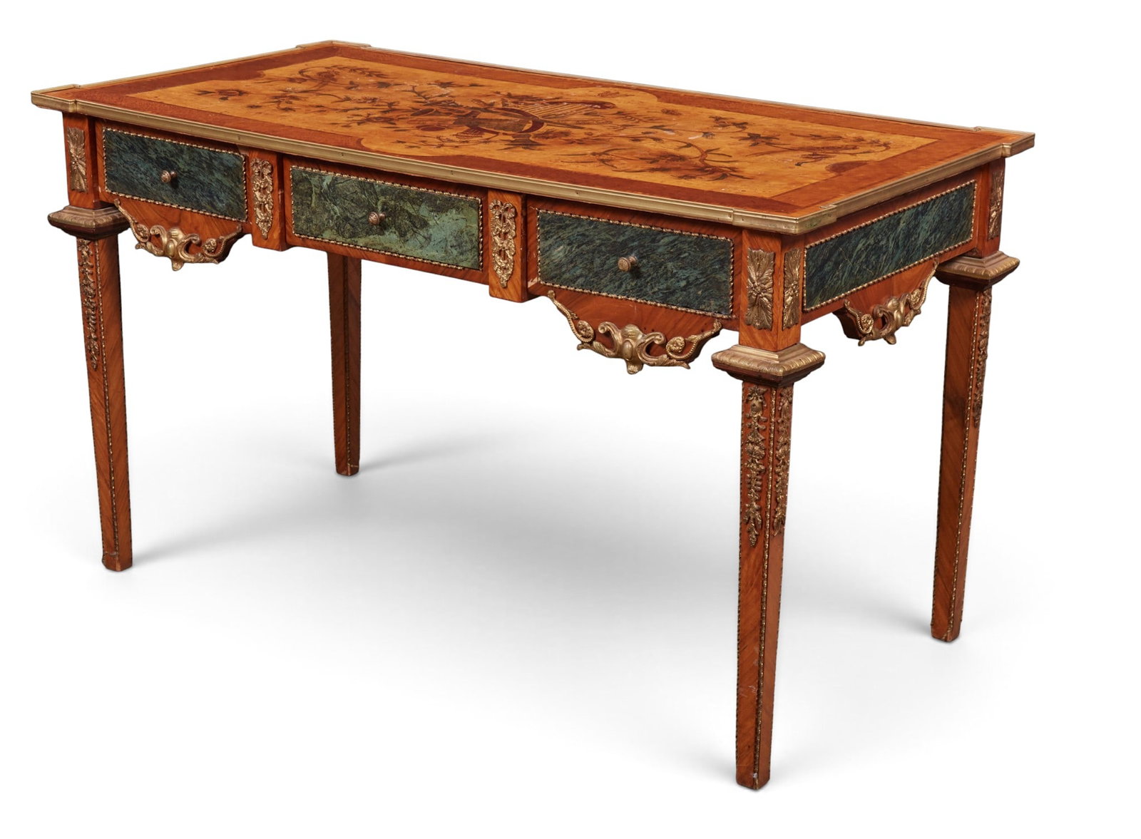 A Louis XV style writing desk: A Louis XV style writing desk height 33 x width 56 x depth 29 in. (83.8 x 142.2 x 73.7 cm.)
