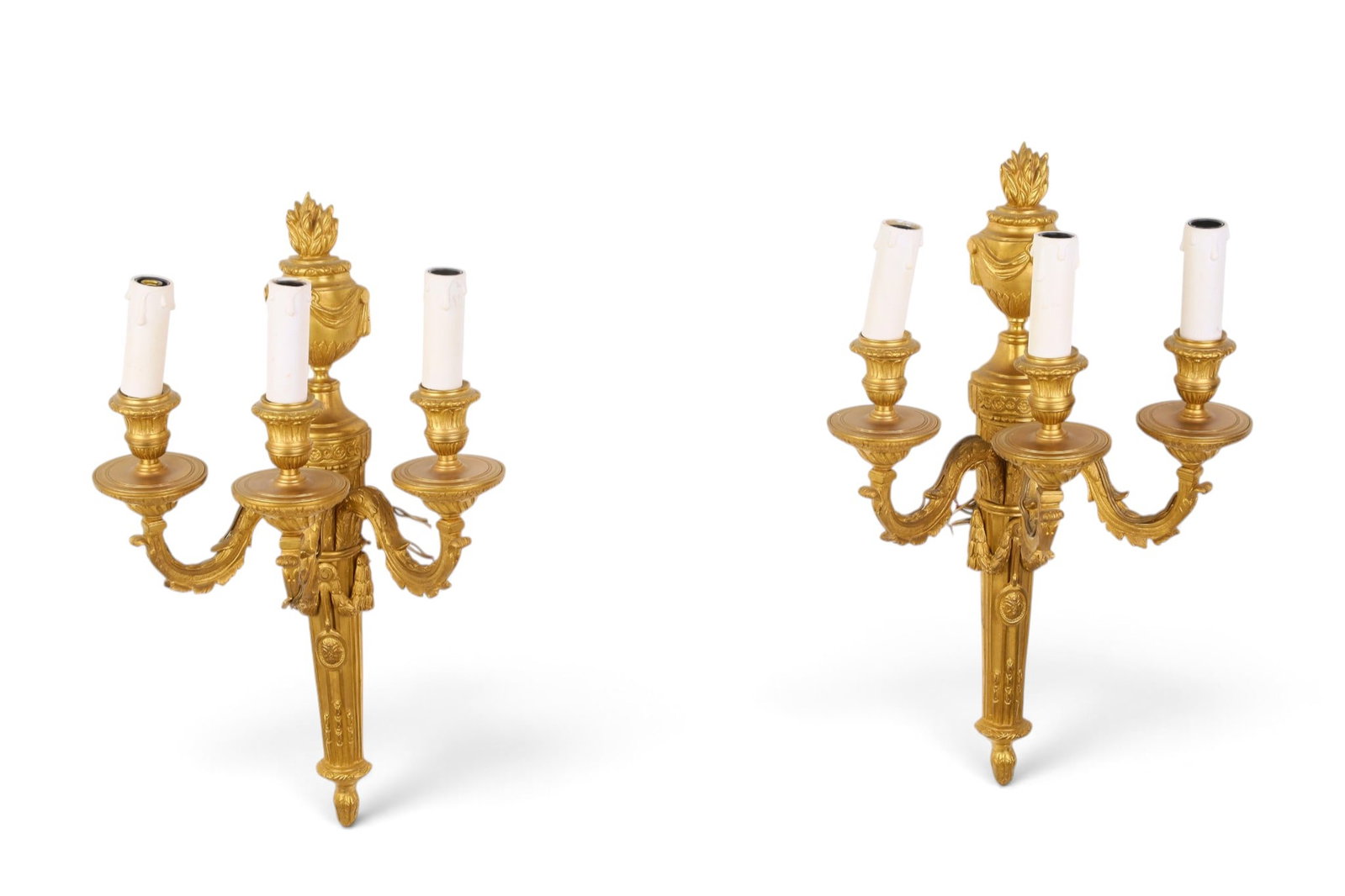 A pair of three light gilt bronze wall sconces (1 of 4)