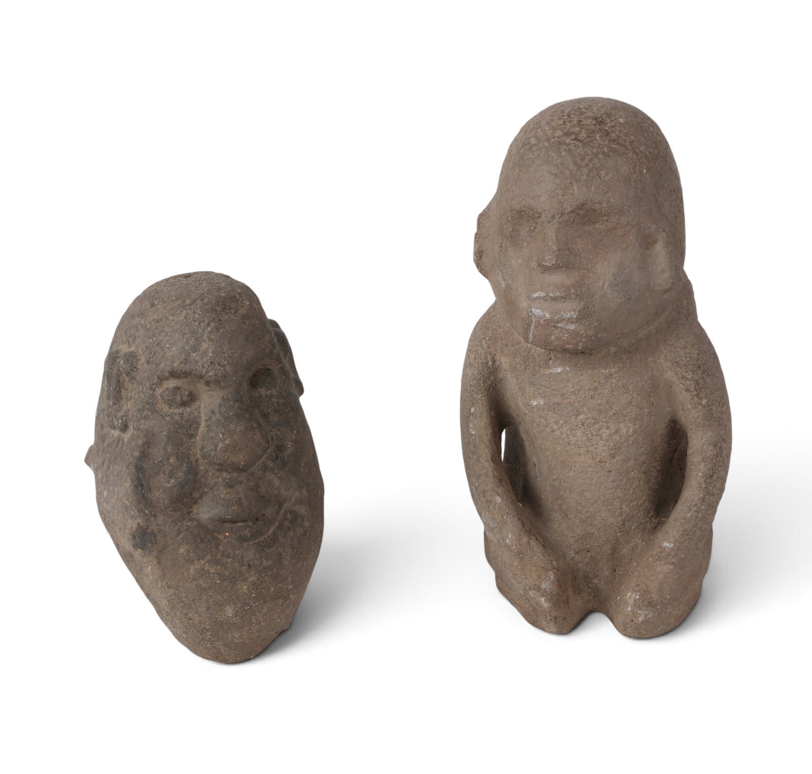Two Meso-American volcanic basalt figures: Two Meso-American volcanic basalt figures largest