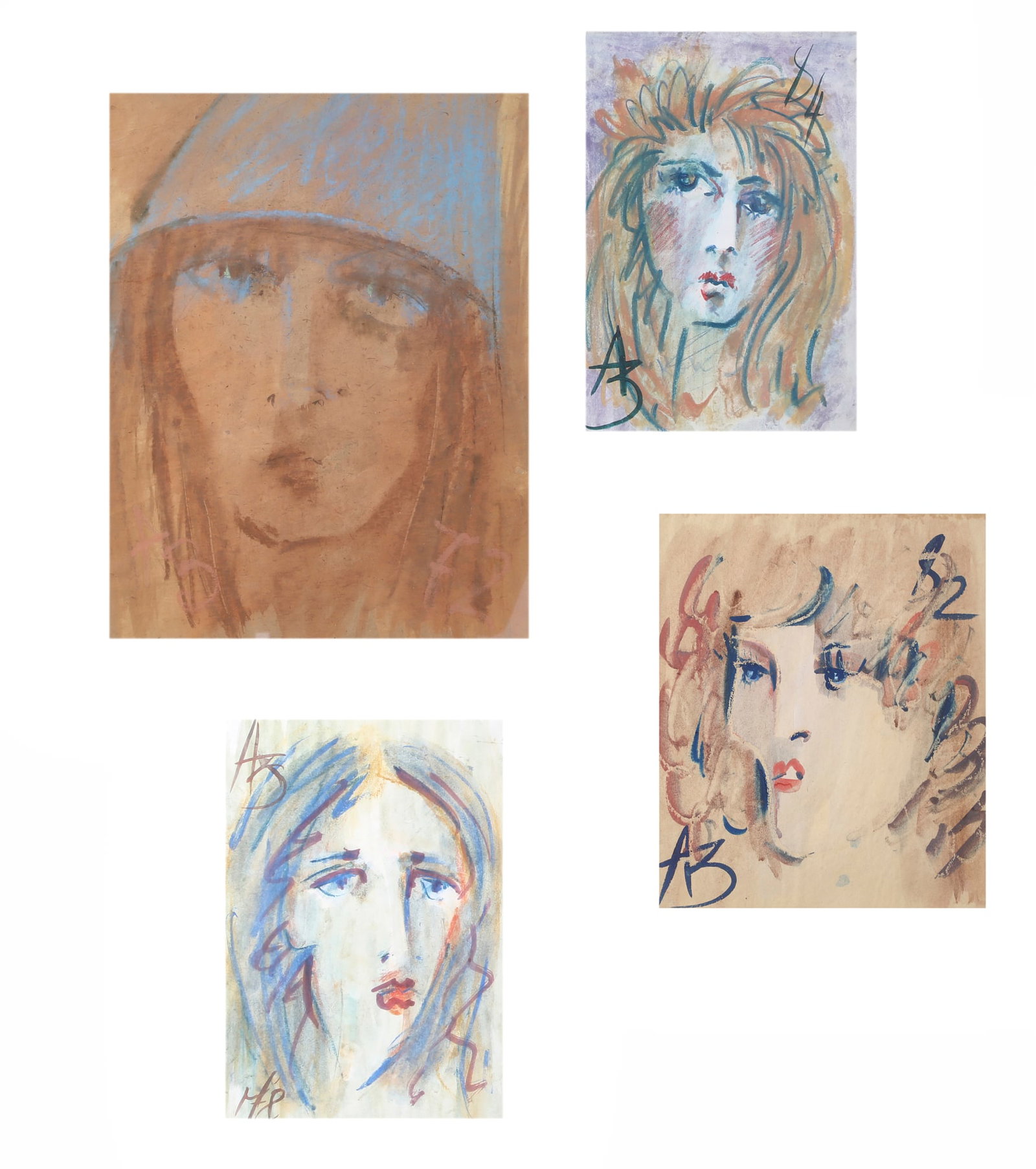 Anatoly Zverev (Russian, 1931-1986), Four works on paper, gouache, watercolor, and pastel on wove: Anatoly Zverev Russian 1931-1986 Four works on paper gouache, watercolor, and pastel on wove paper all initialed and dated; Zverev was a legendary Russian nonconformist artist of the Moscow
