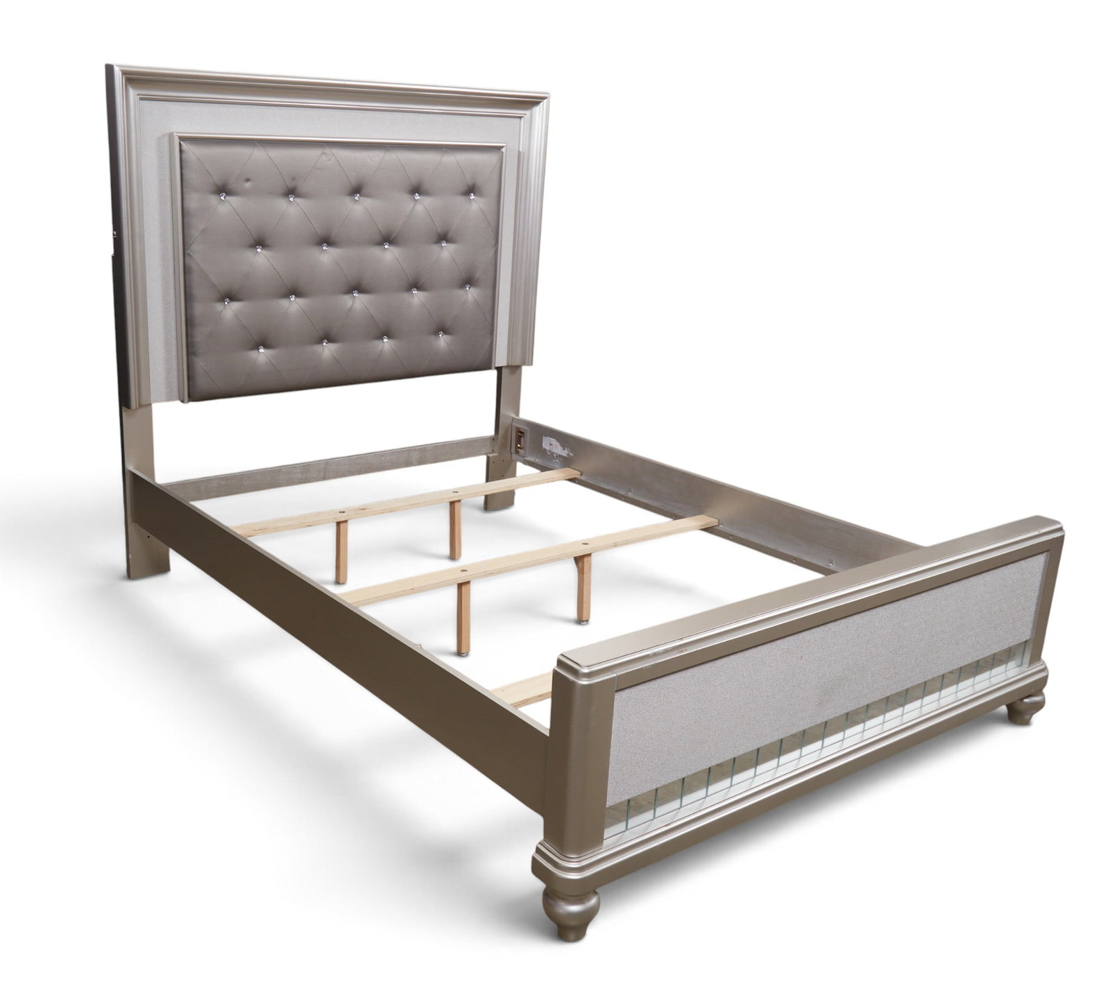 A bed with silver finish: A bed with silver finishheight 64 x width 64 in. (162.6 x 162.6 cm.)