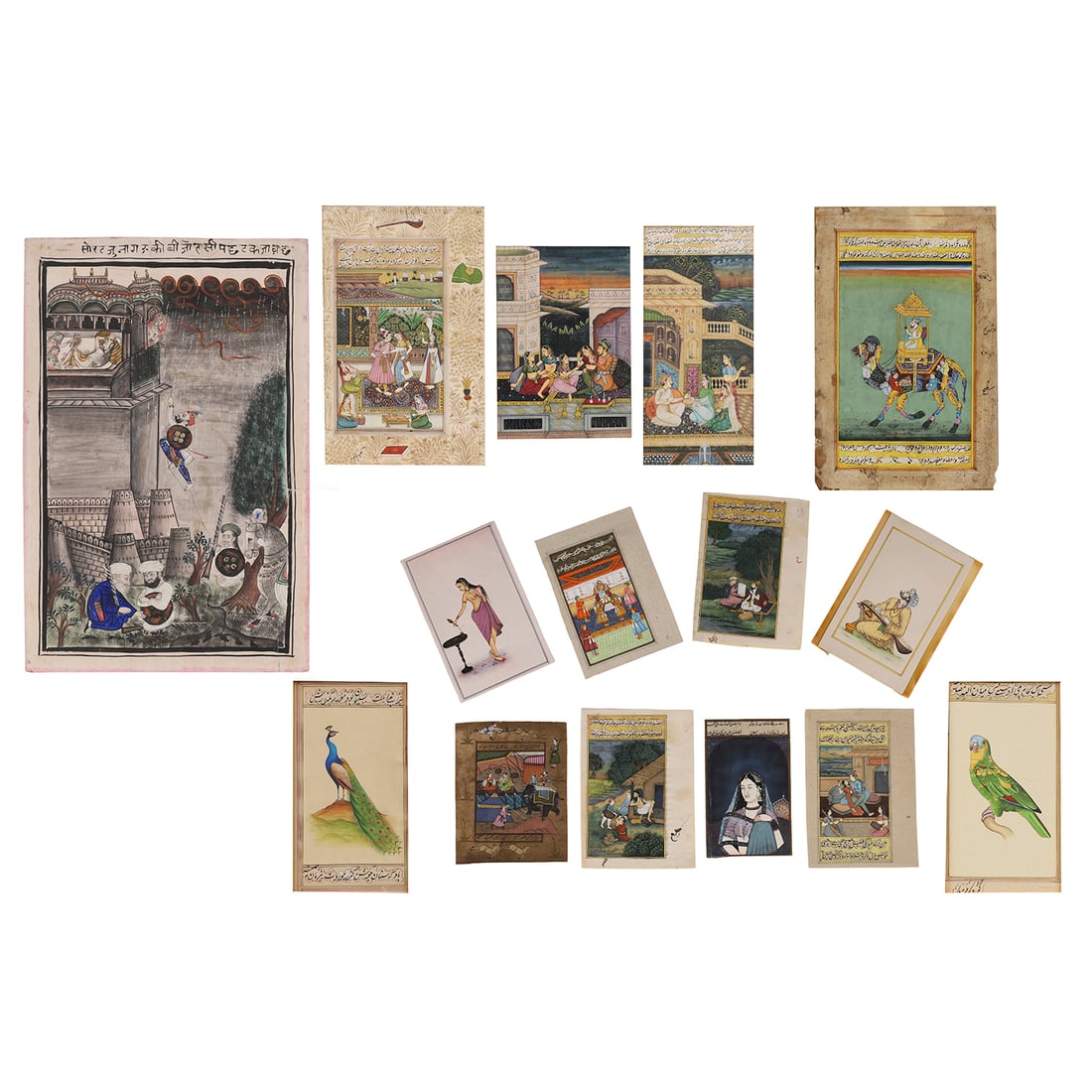 Fifteen Mughal Indian gouache and ink miniatures (1 of 12)