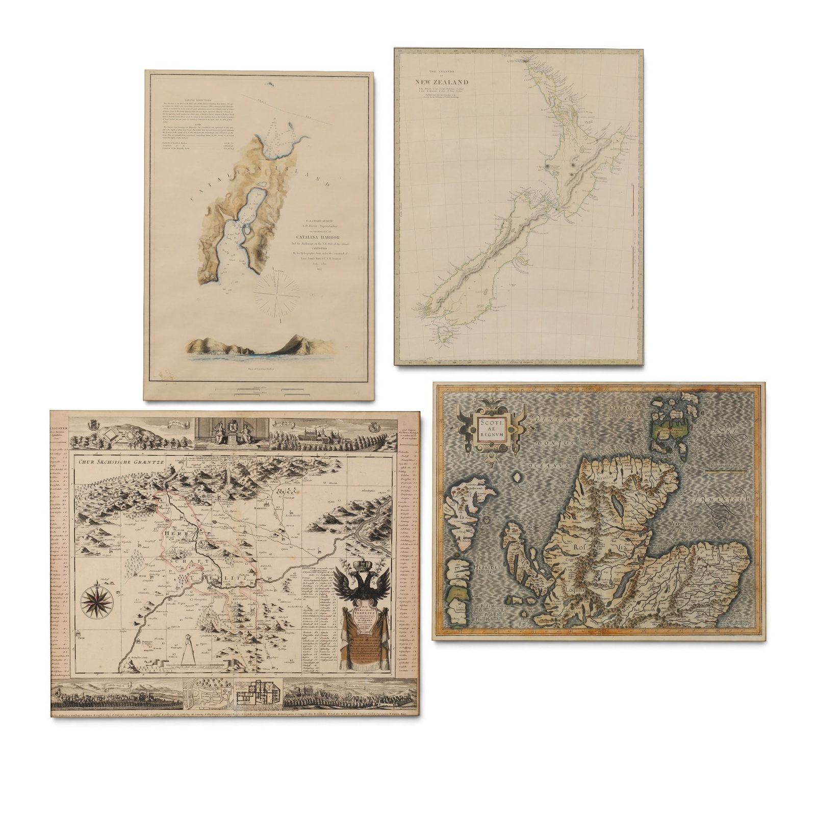 Four hand colored engraved maps, 18th-19th century (1 of 10)