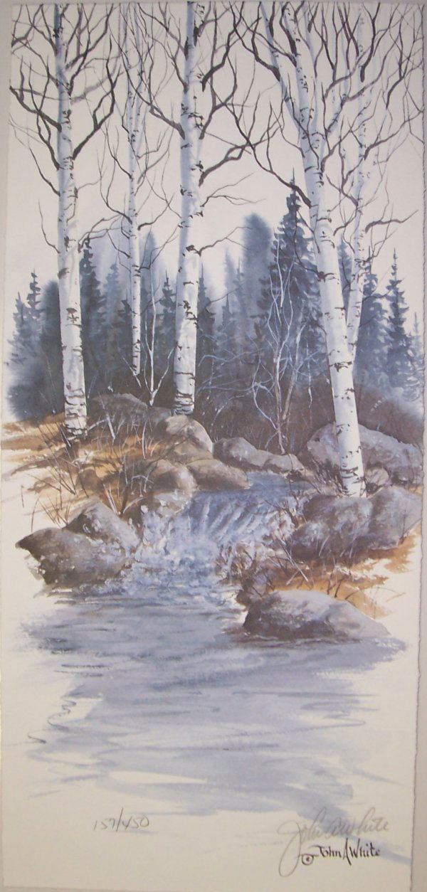 JOHN WHITE "BIRCHES NEAR STREAM" S/N 157/450 LITH