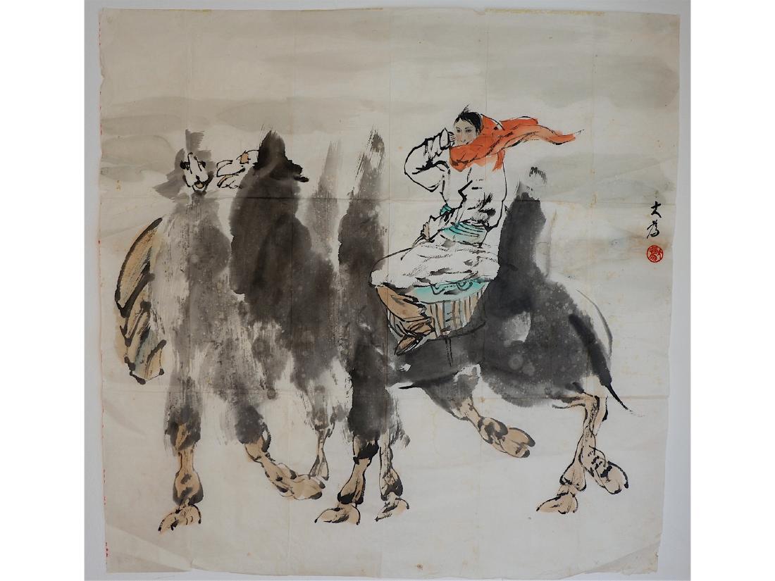 LIU DAWEI, CAMEL AND GIRL: Liu Dawei, Camel And Girl Dimension: 68.5x68cm Provenance: Acquired Directly From Artist Currency: All Prices in US Dollars
