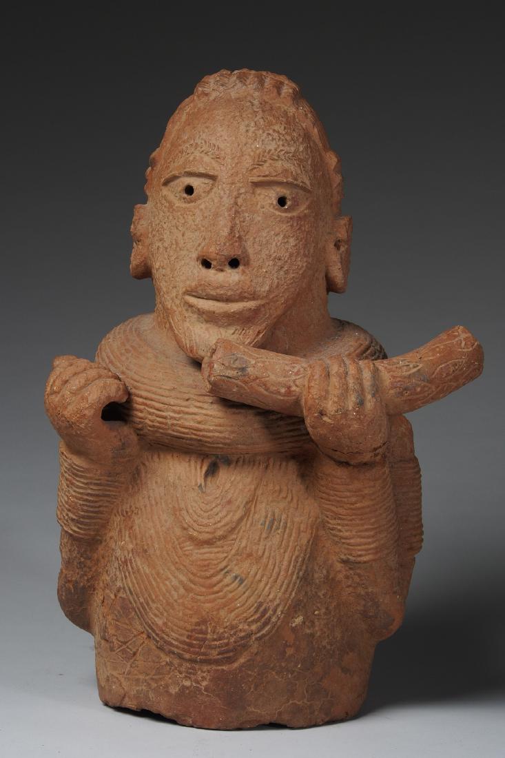 Nok Male Half Figure Tribal Art: A beautifully sculpted figure of a male by the Nok people from Nigeria. The sculpture is in very fine condition with no noticeable cracks. _x000D_ Provenance: Simon du Chastel de la Howarderie (1926-2