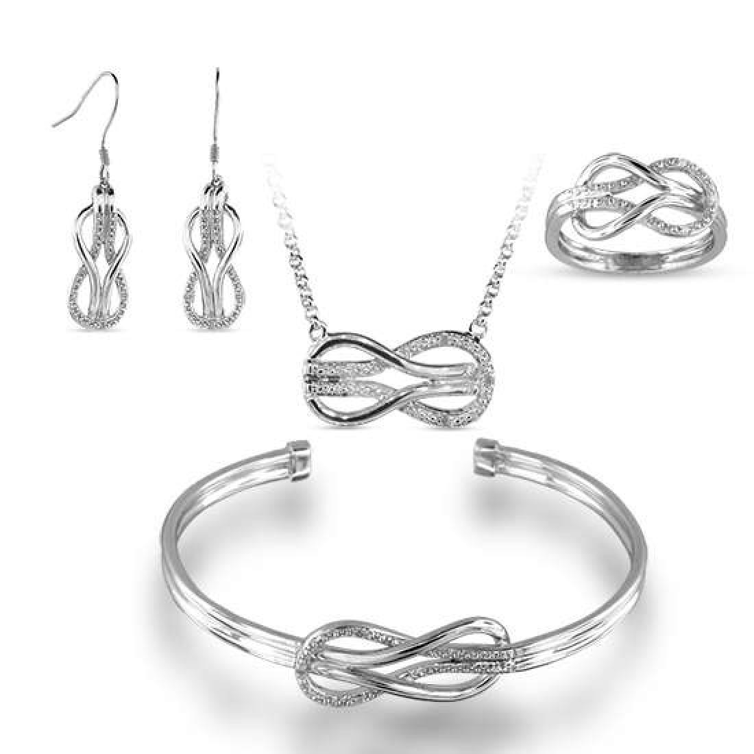 .925 Sterling Silver Diamond Accent Infinity Set Ring: .925 Sterling Silver Diamond Accent Infinity Set Ring Earring Bangle Necklace **|**|** .925 Sterling Silver Diamond Accent Infinity Set Ring Earring Bangle Necklace #1AC26884