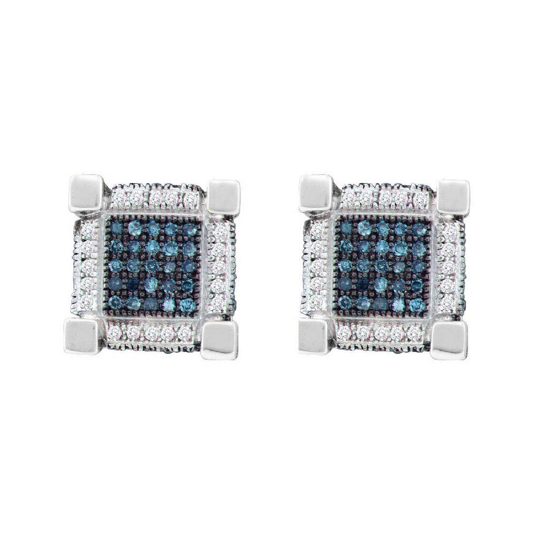 10kt White Gold Womens Round Blue Colored Diamond 3D Cu: 10kt White Gold Womens Round Blue Colored Diamond 3D Cube Square Earrings 3/4 Cttw **|**|** 10kt White Gold Womens Round Blue Colored Diamond 3D Cube Square Earrings 3/4 Cttw #1AC44910