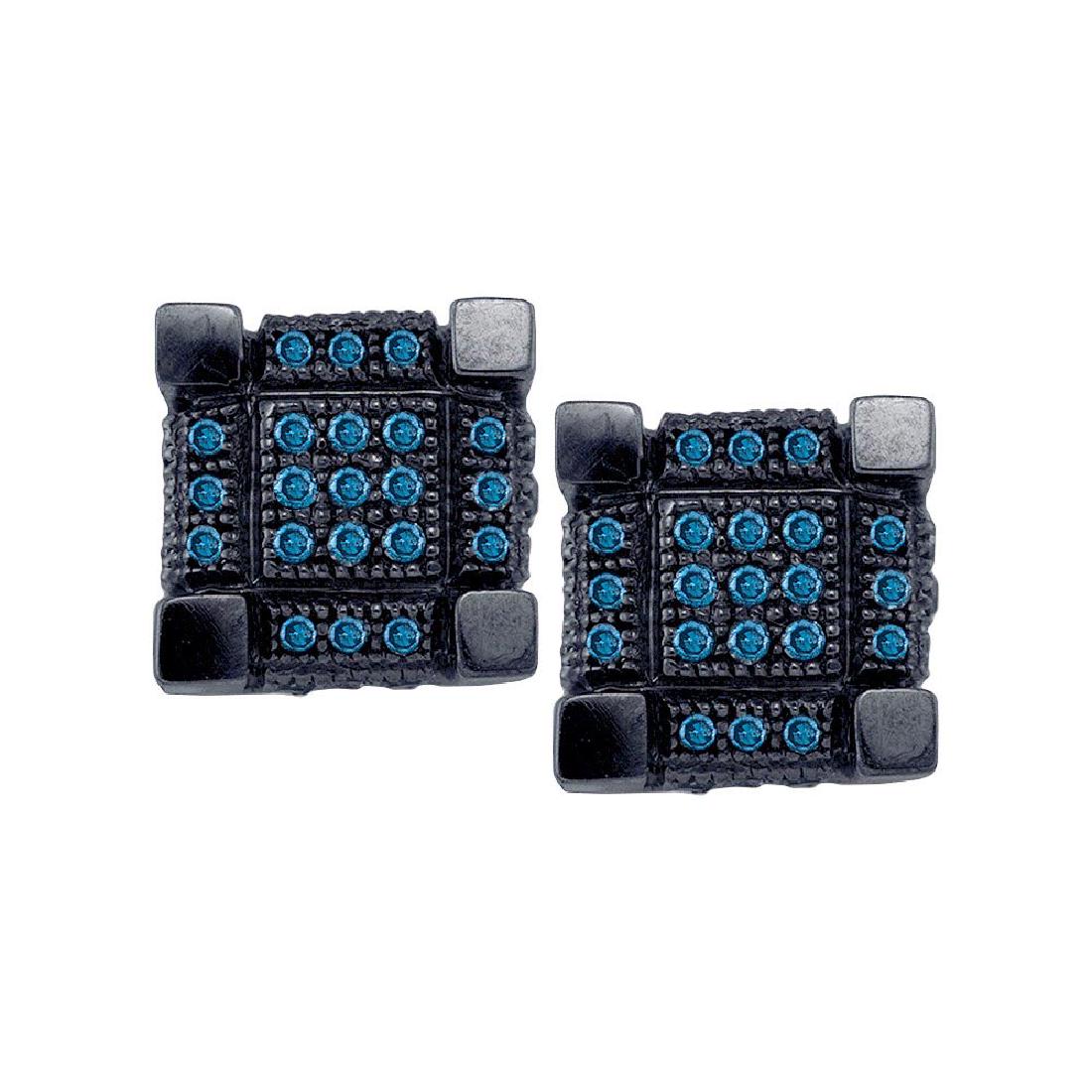 10kt White Black-tone Gold Womens Round Blue Colored Di: 10kt White Black-tone Gold Womens Round Blue Colored Diamond 3D Cube Square Cluster Earrings 1/3 Cttw **|**|** 10kt White Black-tone Gold Womens Round Blue Colored Diamond 3D Cube Square Cluster Earri