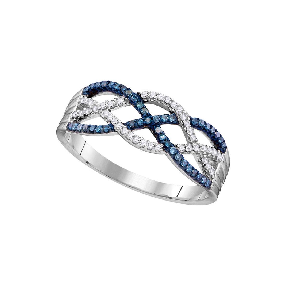 10kt White Gold Womens Round Blue Colored Diamond Woven: 10kt White Gold Womens Round Blue Colored Diamond Woven Strand Band Ring 1/4 Cttw **|**|** 10kt White Gold Womens Round Blue Colored Diamond Woven Strand Band Ring 1/4 Cttw #1AC44431