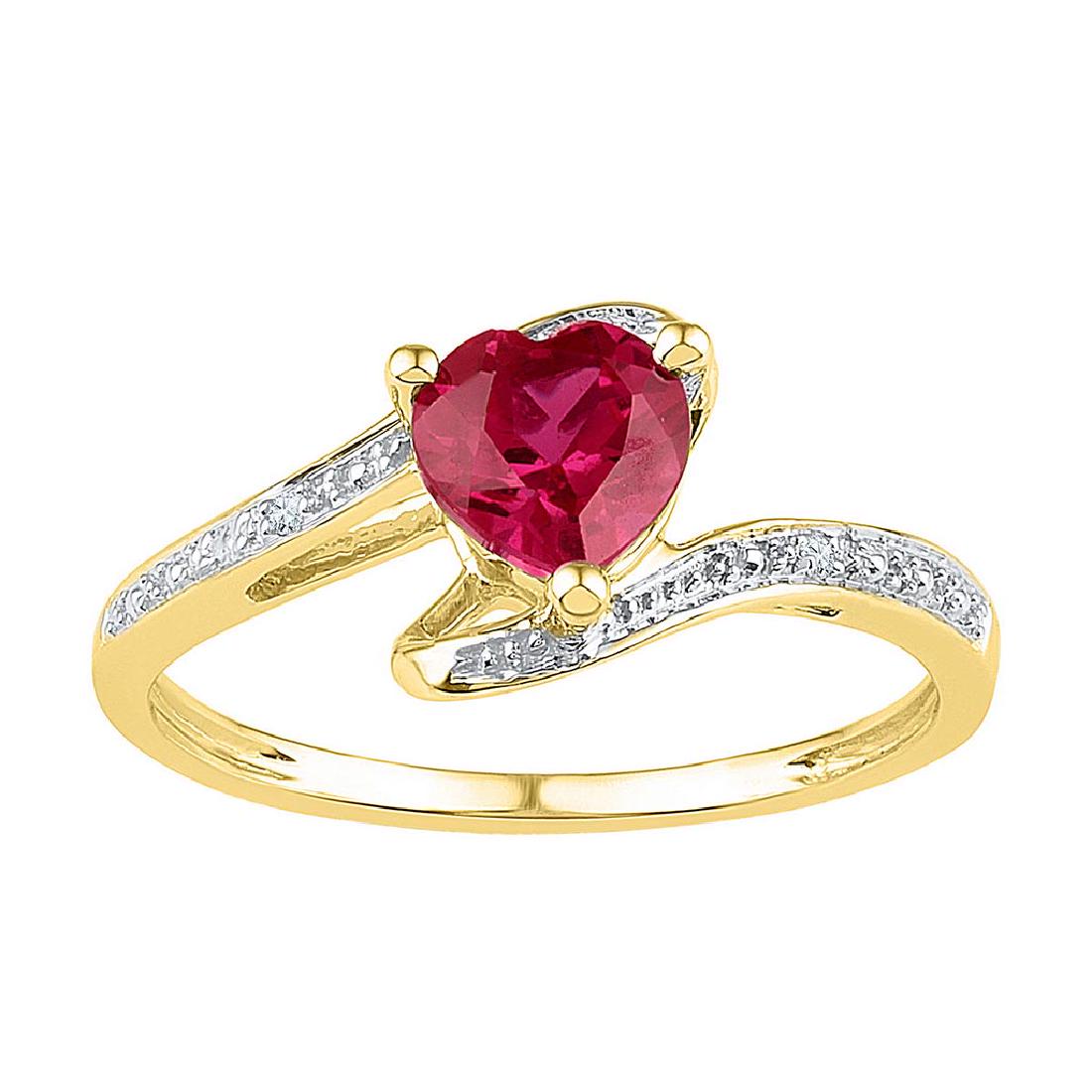 10kt Yellow Gold Womens Heart Lab-Created Ruby Solitair: 10kt Yellow Gold Womens Heart Lab-Created Ruby Solitaire Diamond-accent Ring 1.00 Cttw - Size 6 **|**|** 10kt Yellow Gold Womens Heart Lab-Created Ruby Solitaire Diamond-accent Ring 1.00 Cttw - Size 6
