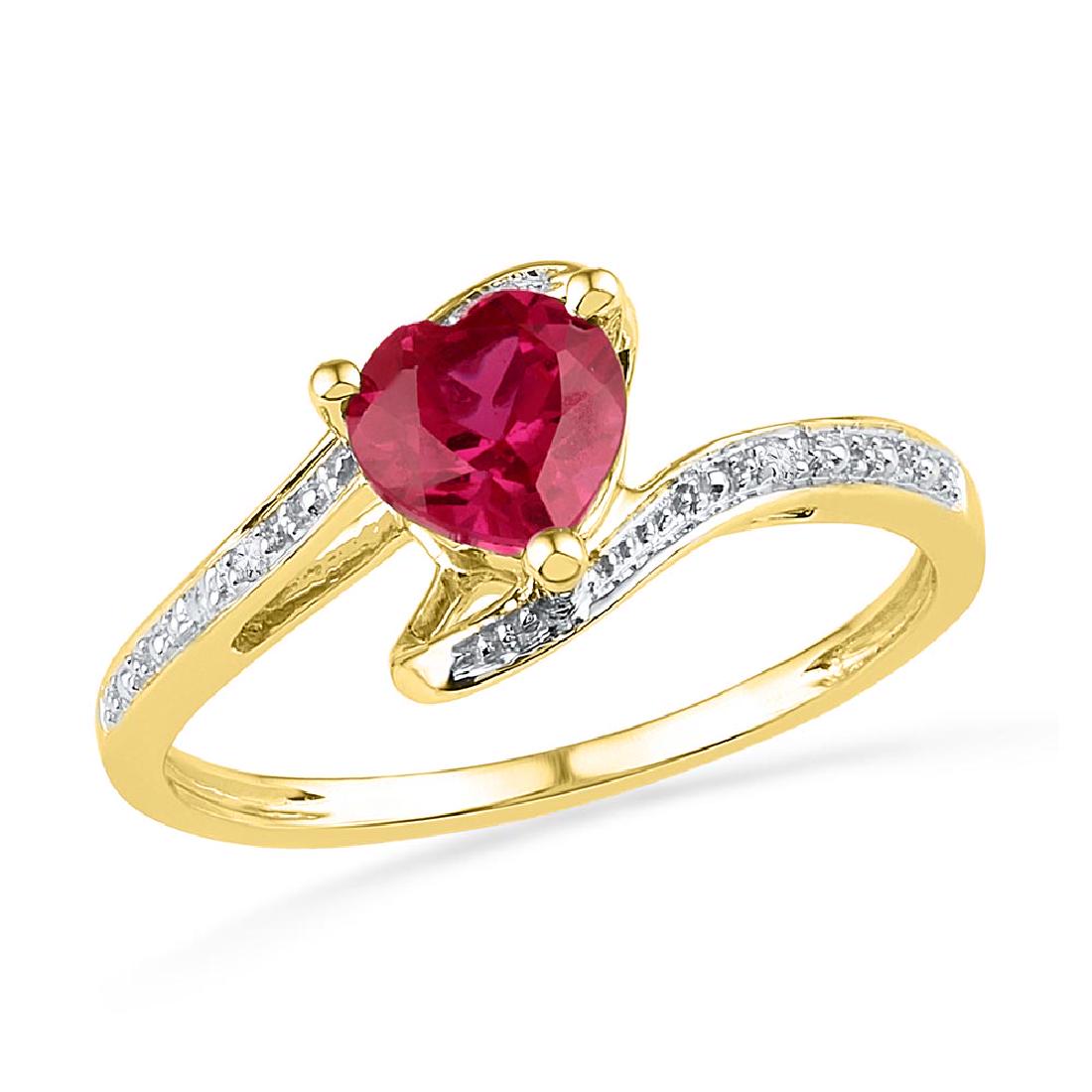 10kt Yellow Gold Womens Heart Lab-Created Ruby Solitair: 10kt Yellow Gold Womens Heart Lab-Created Ruby Solitaire Diamond-accent Bypass Ring 1.00 Cttw **|**|** 10kt Yellow Gold Womens Heart Lab-Created Ruby Solitaire Diamond-accent Bypass Ring 1.00 Cttw #1A