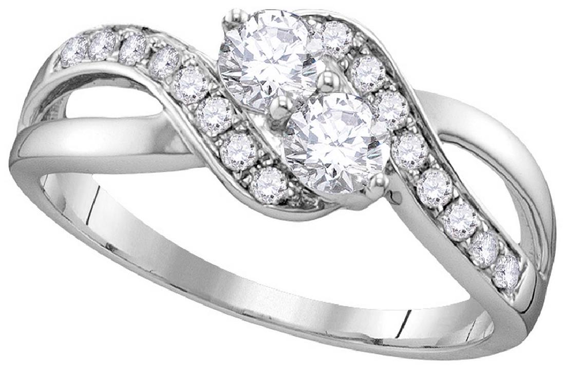 10kt White Gold Womens Round Diamond 2-stone Hearts Tog: 10kt White Gold Womens Round Diamond 2-stone Hearts Together Bridal Wedding Engagement Ring 5/8 Cttw (Certified) **|**|** 10kt White Gold Womens Round Diamond 2-stone Hearts Together Bridal Wedding En