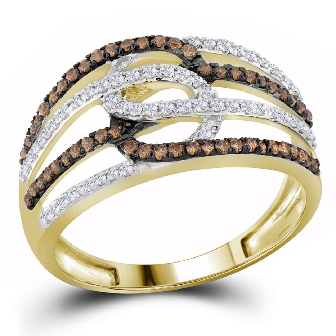 10kt Yellow Gold Womens Round Cognac-brown Colored Diam: 10kt Yellow Gold Womens Round Cognac-brown Colored Diamond Linked Loop Band Ring 3/8 Cttw **|**|** 10kt Yellow Gold Womens Round Cognac-brown Colored Diamond Linked Loop Band Ring 3/8 Cttw #1AC44508