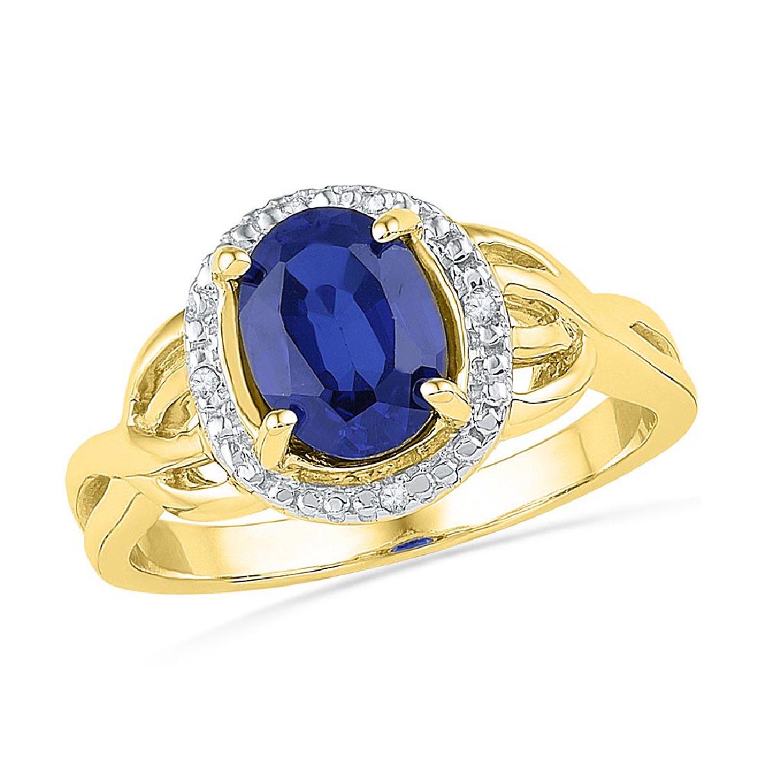 10kt Yellow Gold Womens Oval Lab-Created Blue Sapphire: 10kt Yellow Gold Womens Oval Lab-Created Blue Sapphire Solitaire Diamond Ring .02 Cttw **|**|** 10kt Yellow Gold Womens Oval Lab-Created Blue Sapphire Solitaire Diamond Ring .02 Cttw #1AC44684