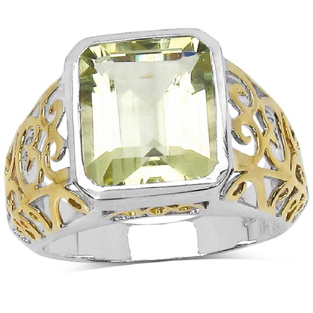 Two Tone Plated 5.60 CTW Genuine Lemon Quartz .925 Ster: Two Tone Plated 5.60 CTW Genuine Lemon Quartz .925 Sterling Silver Ring **|**|** Two Tone Plated 5.60 CTW Genuine Lemon Quartz .925 Sterling Silver Ring #1AC51635